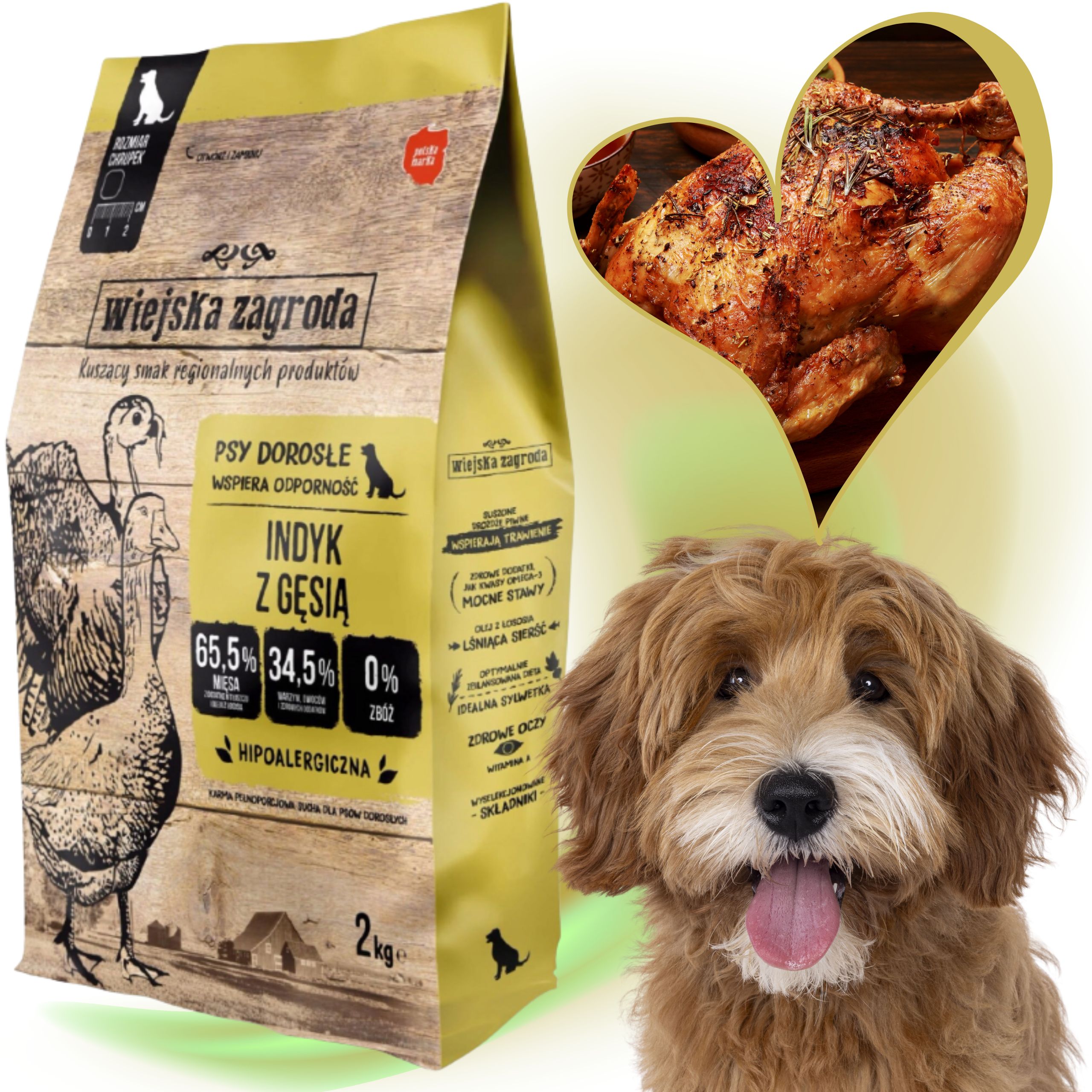 sucha karma dla psa indyk z gęsiną m 2kg wiejska zagroda hipoalergiczna