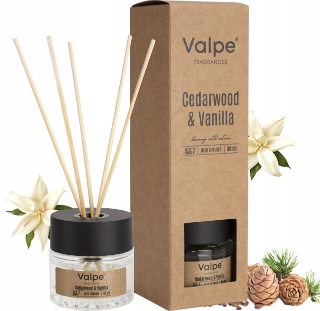 valpe dyfuzor zapachowy z patyczkami drzewo cedrowe - wanilia 50 ml dz50-81