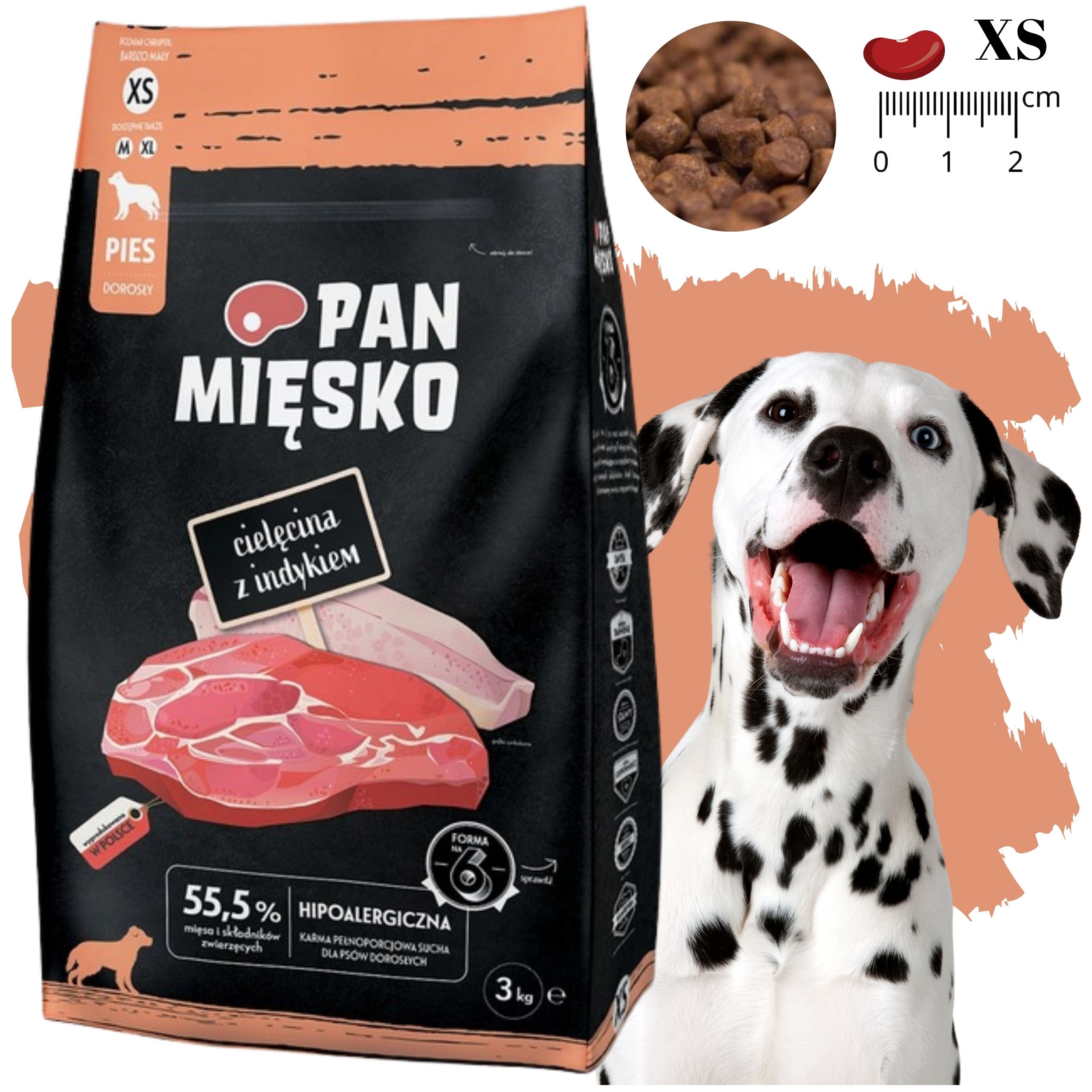 sucha karma dla psa cielęcina z indykiem pan mięsko hipoalergiczna xs 3 kg