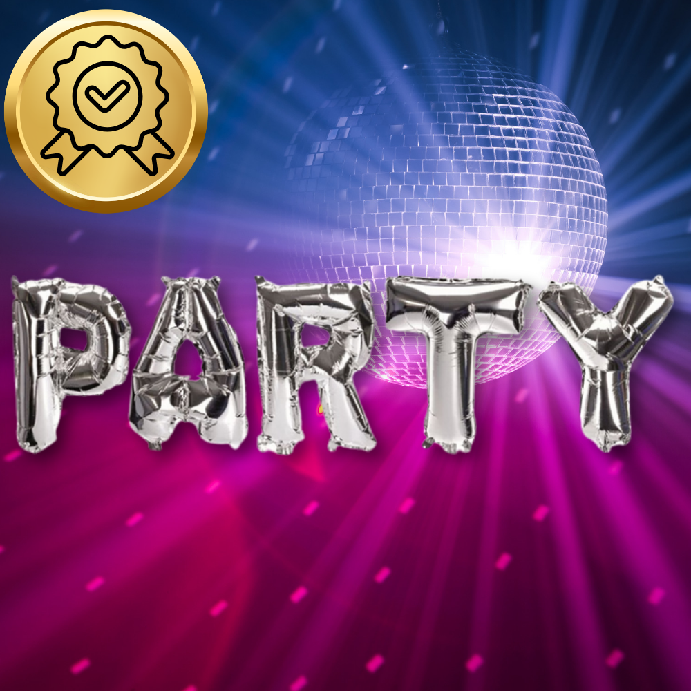 balon foliowy ogromny napis party srebrny urodziny sylwester wysokość 40 cm