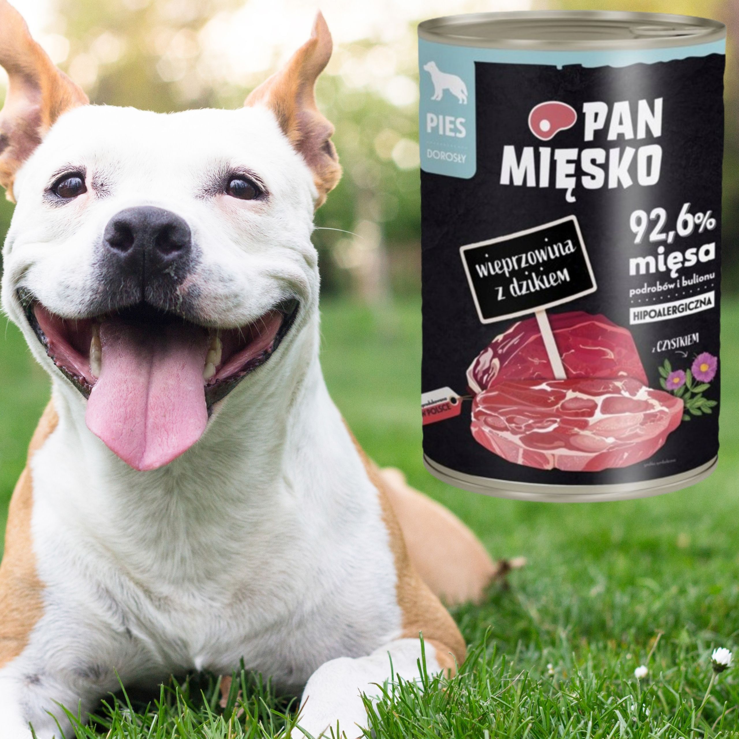 mokra karma dla psa wieprzowina z dzikiem pan mięsko hipoalergiczna 400g