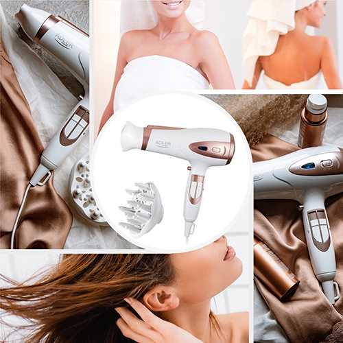 suszarka do włosów biała 2200w ion + dyfuzor adler ad 2248