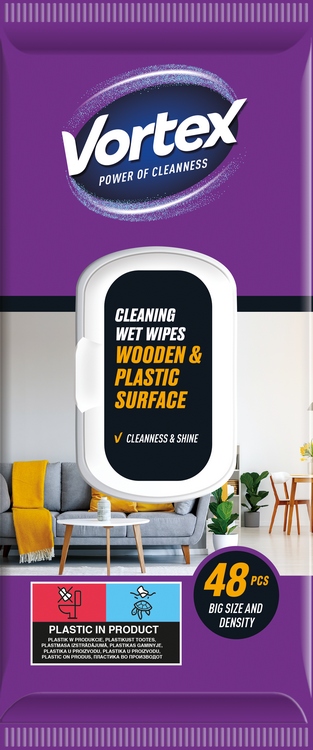 vortex chusteczki nawilżane do mebli, flip top, 48 sztuk