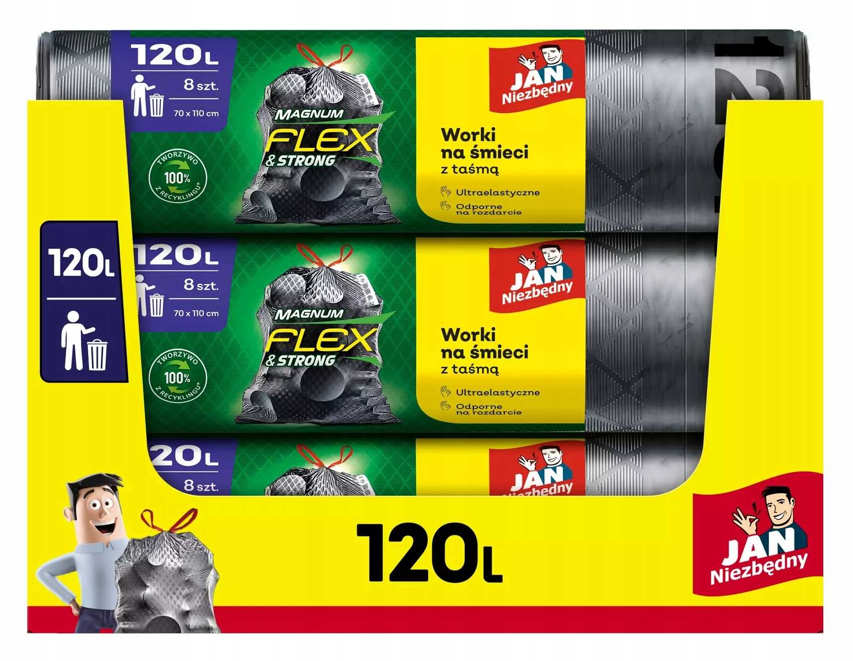 jan niezbędny worki ld magnum flex taśma 120l 8szt. - 3 op.