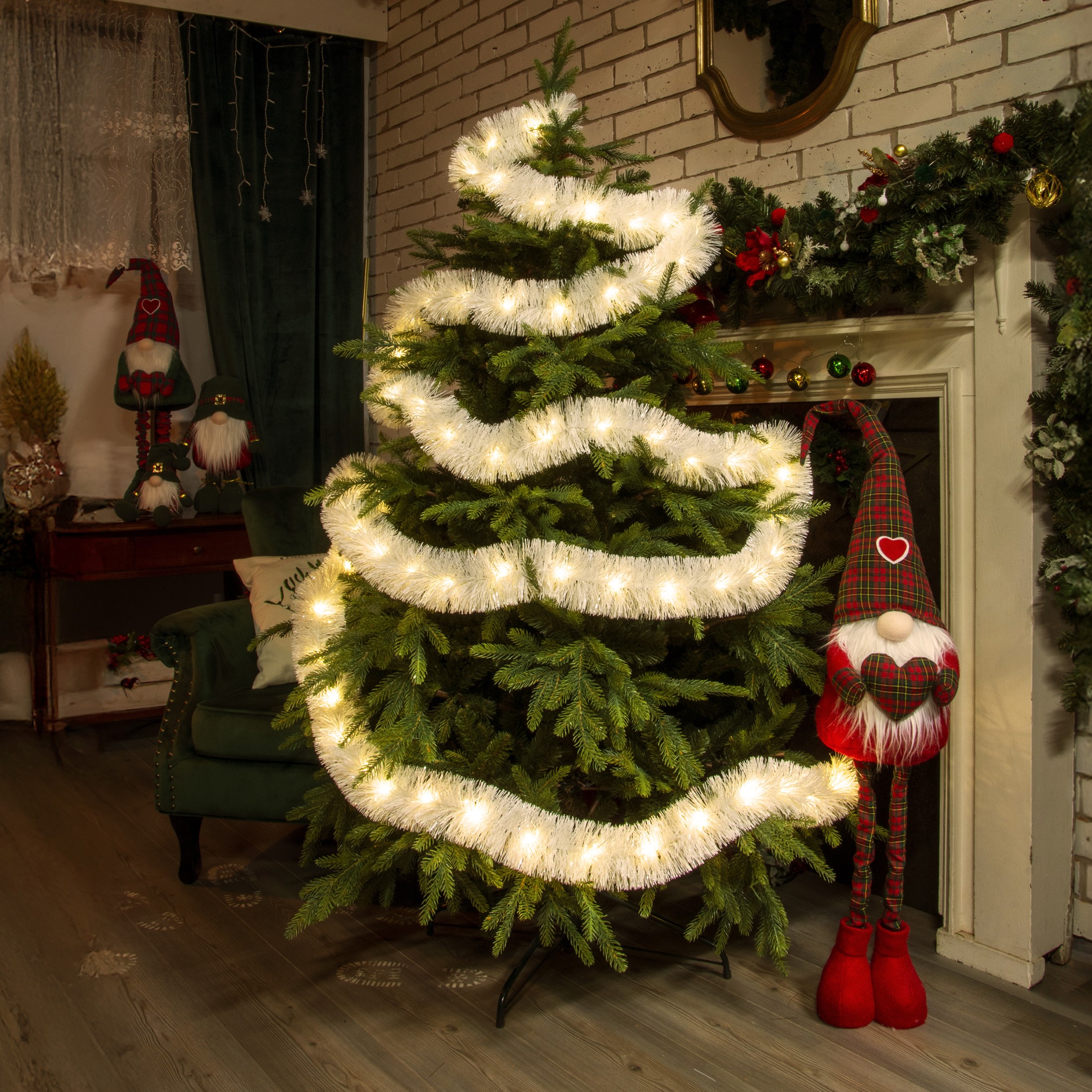 łańcuch led choinkowy biały na baterie świąteczny na choinkę 6 metrów