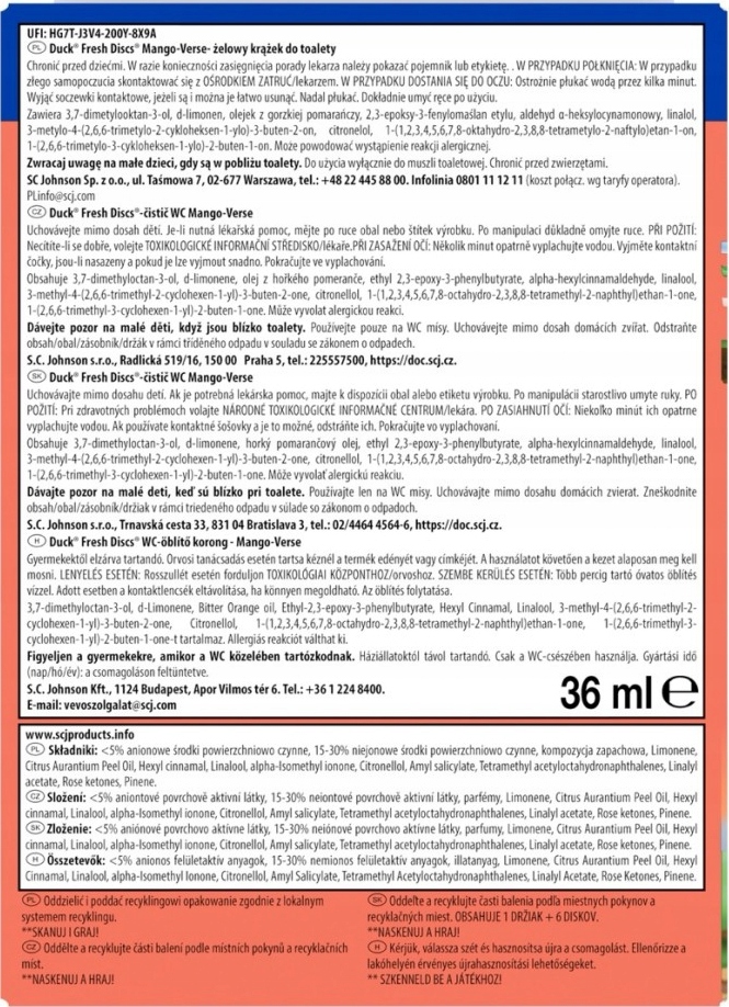 duck fresh discs mango verse - żelowy krążek do toalety 36ml + aplikator