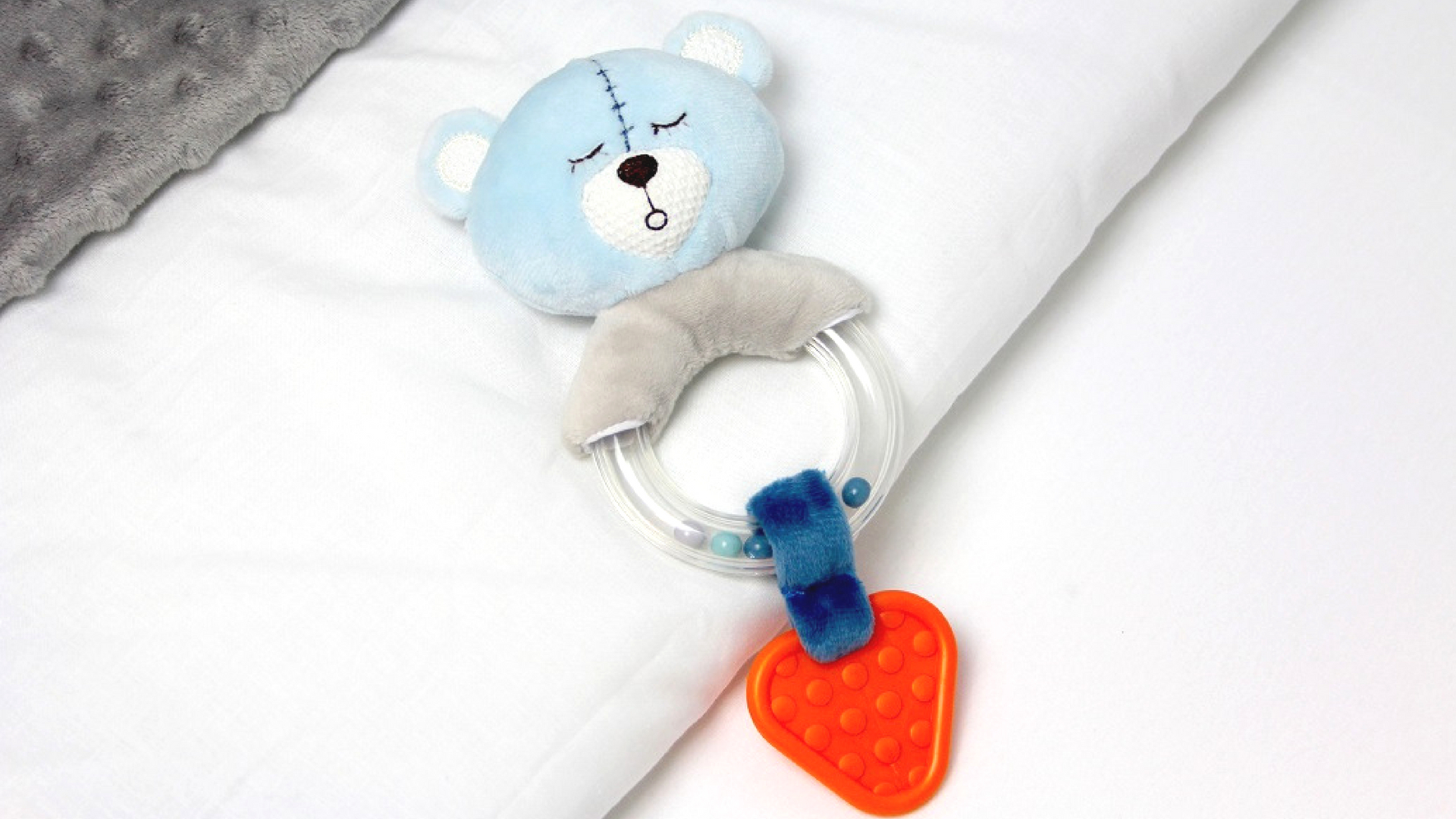 grzechotka z gryzakiem miś dla niemowlaka