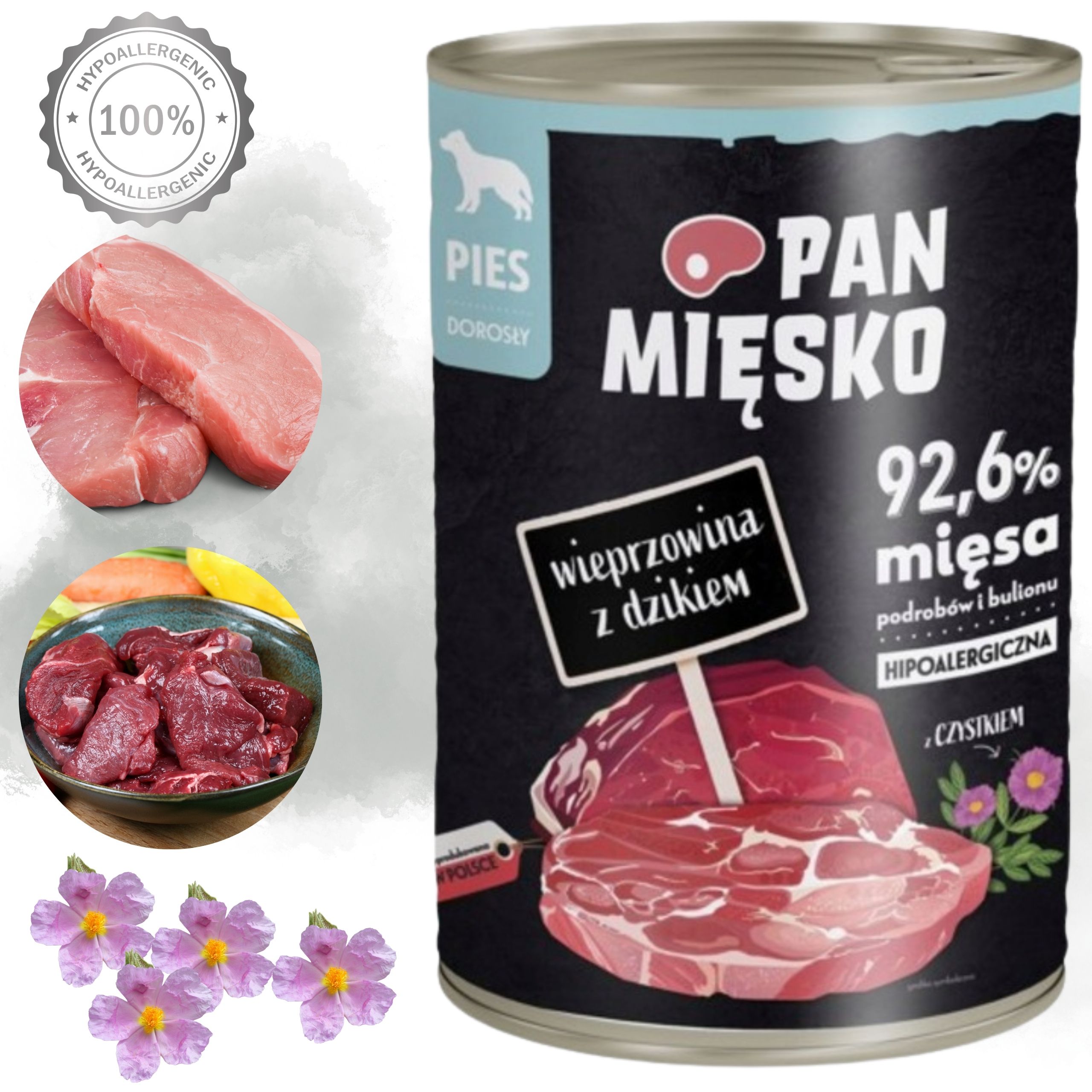 mokra karma dla psa wieprzowina z dzikiem pan mięsko hipoalergiczna 400g