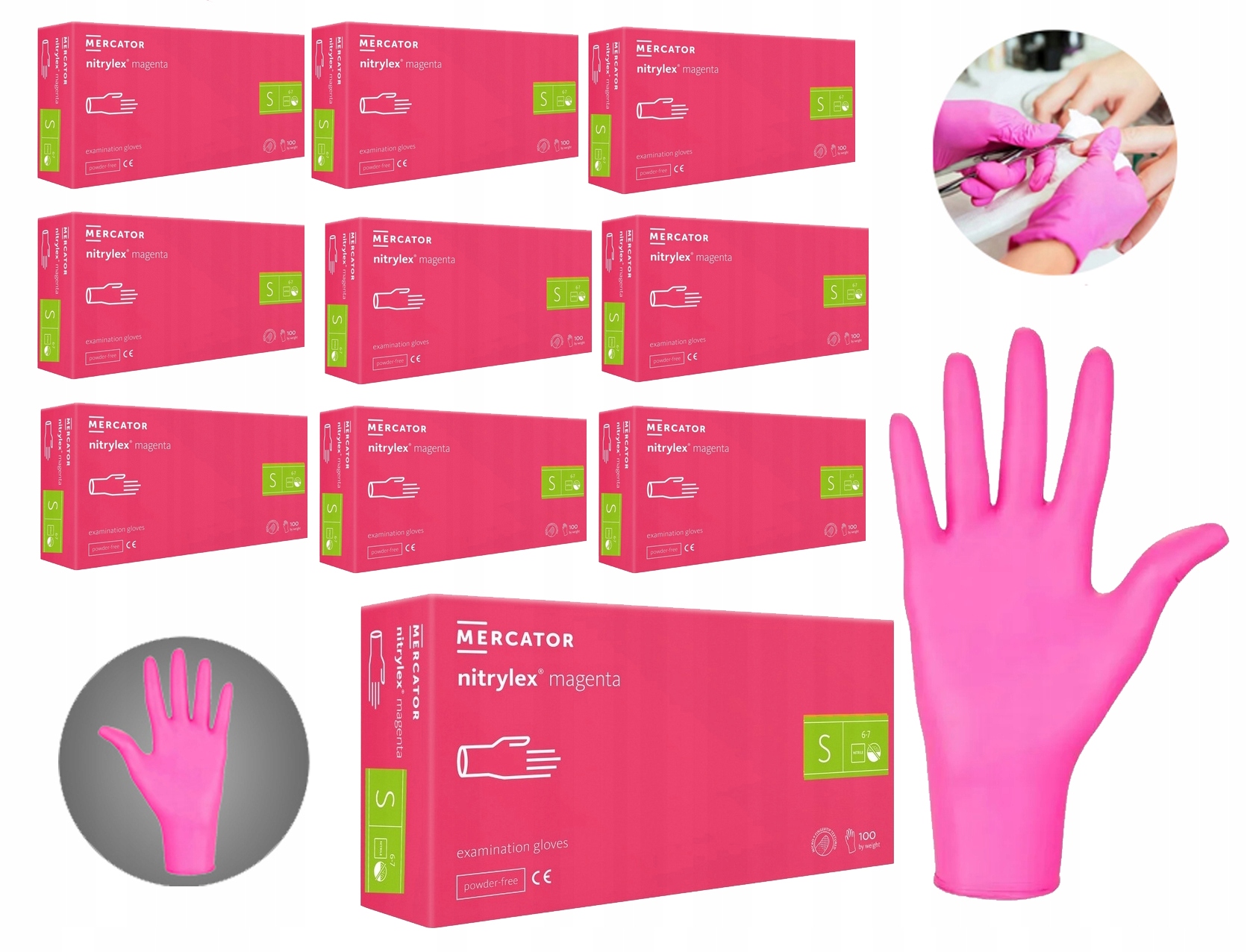 rękawice nitrylowe 100 szt. 7-s nitrylex magenta - 10 szt.