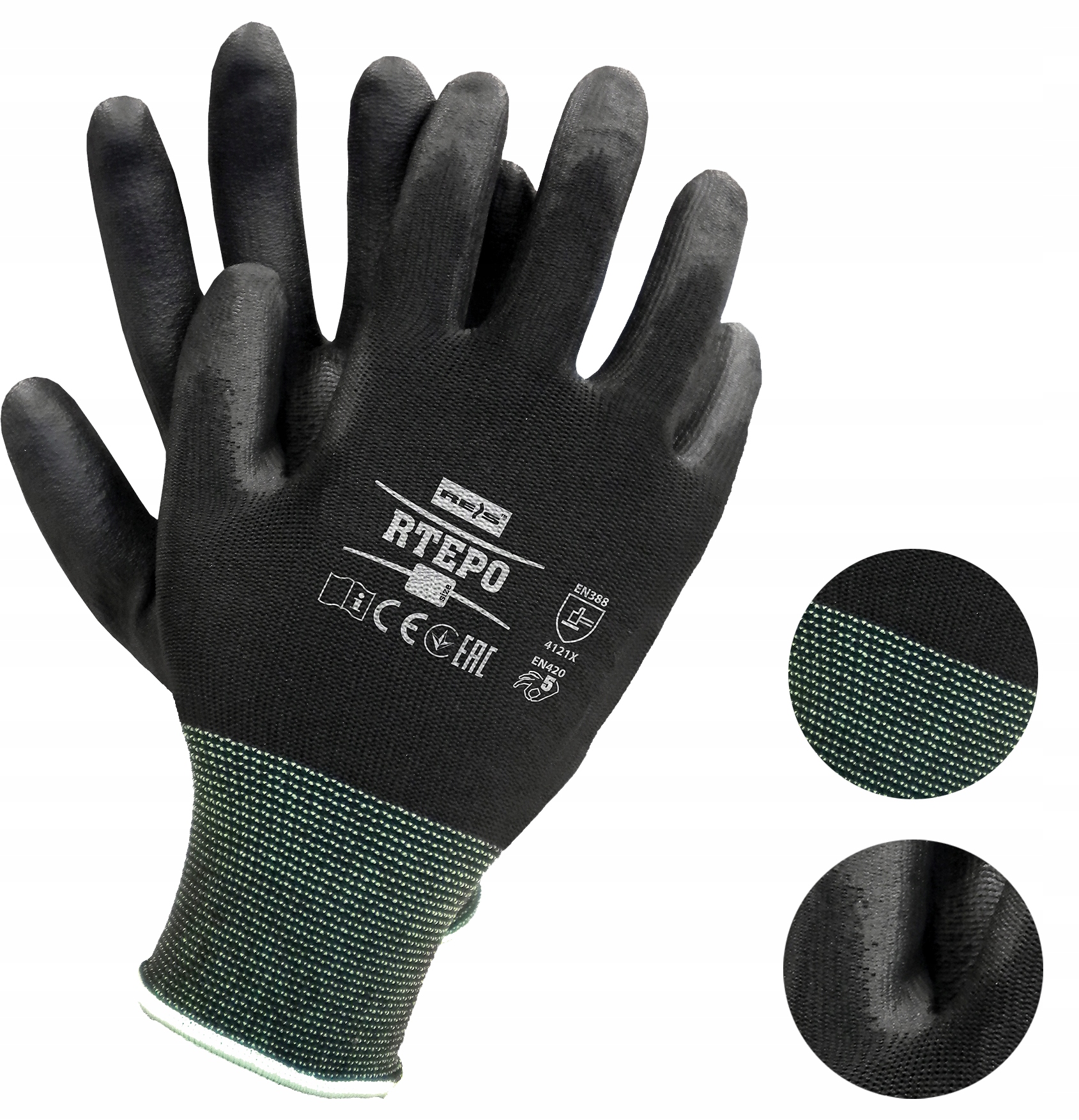rękawice robocze / czarne / rozmiar: 8 - m / rtepo_bb8