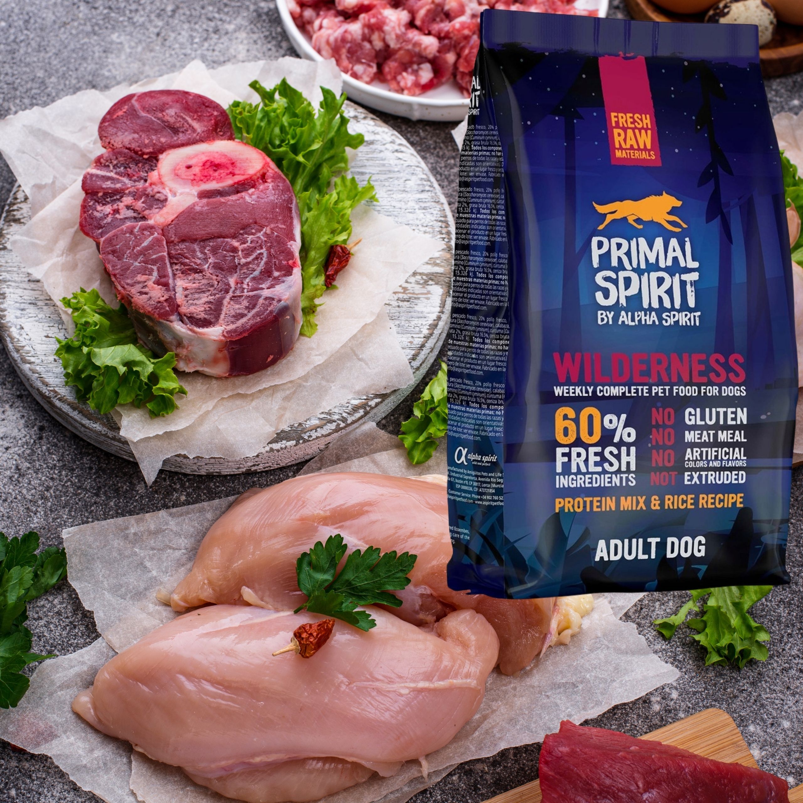 sucha karma dla psa primal spirit wilderness wieprzowina kurczak 1kg