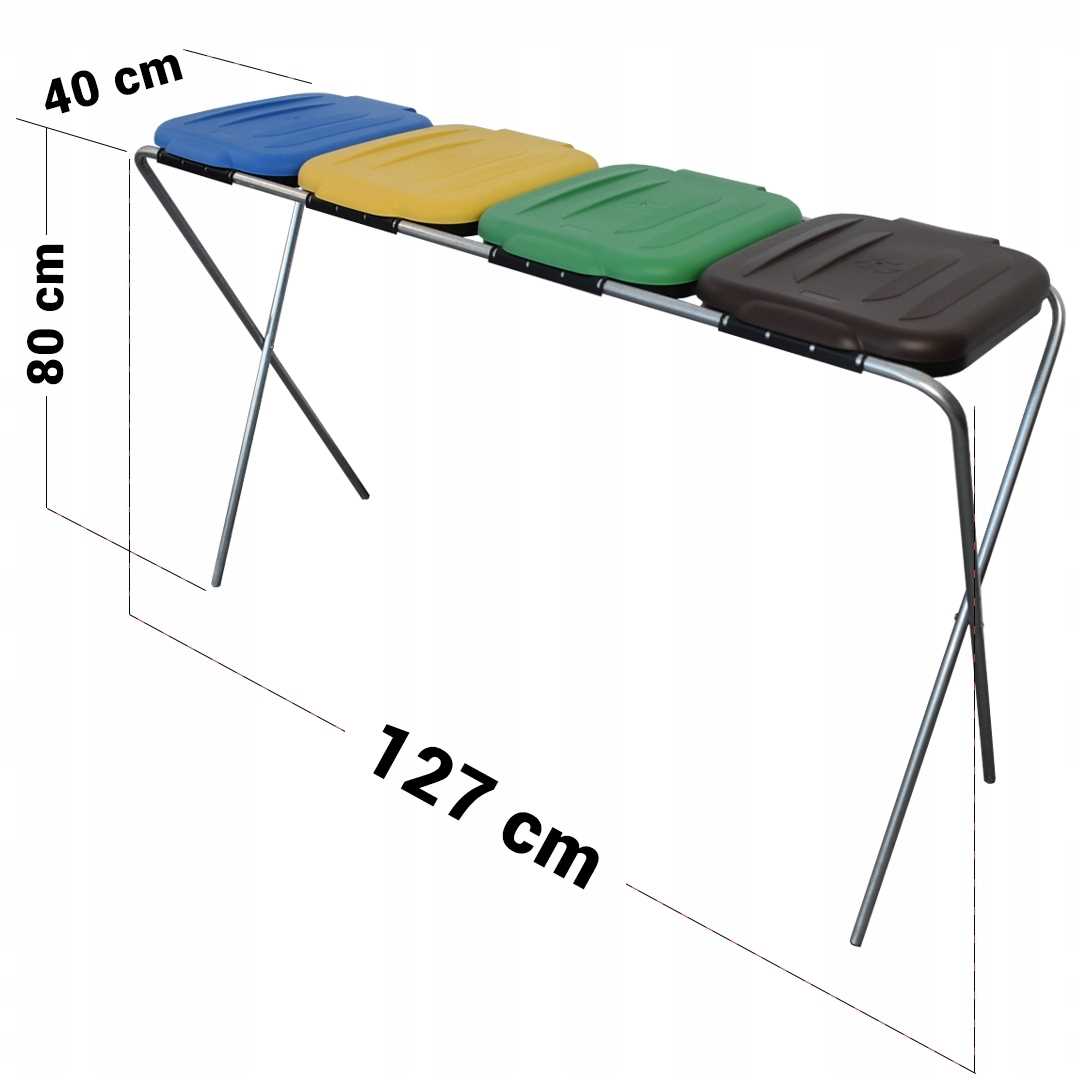 stojak do segregacji odpadów (4-stanowiskowy) niebieski, zielony, brązowy