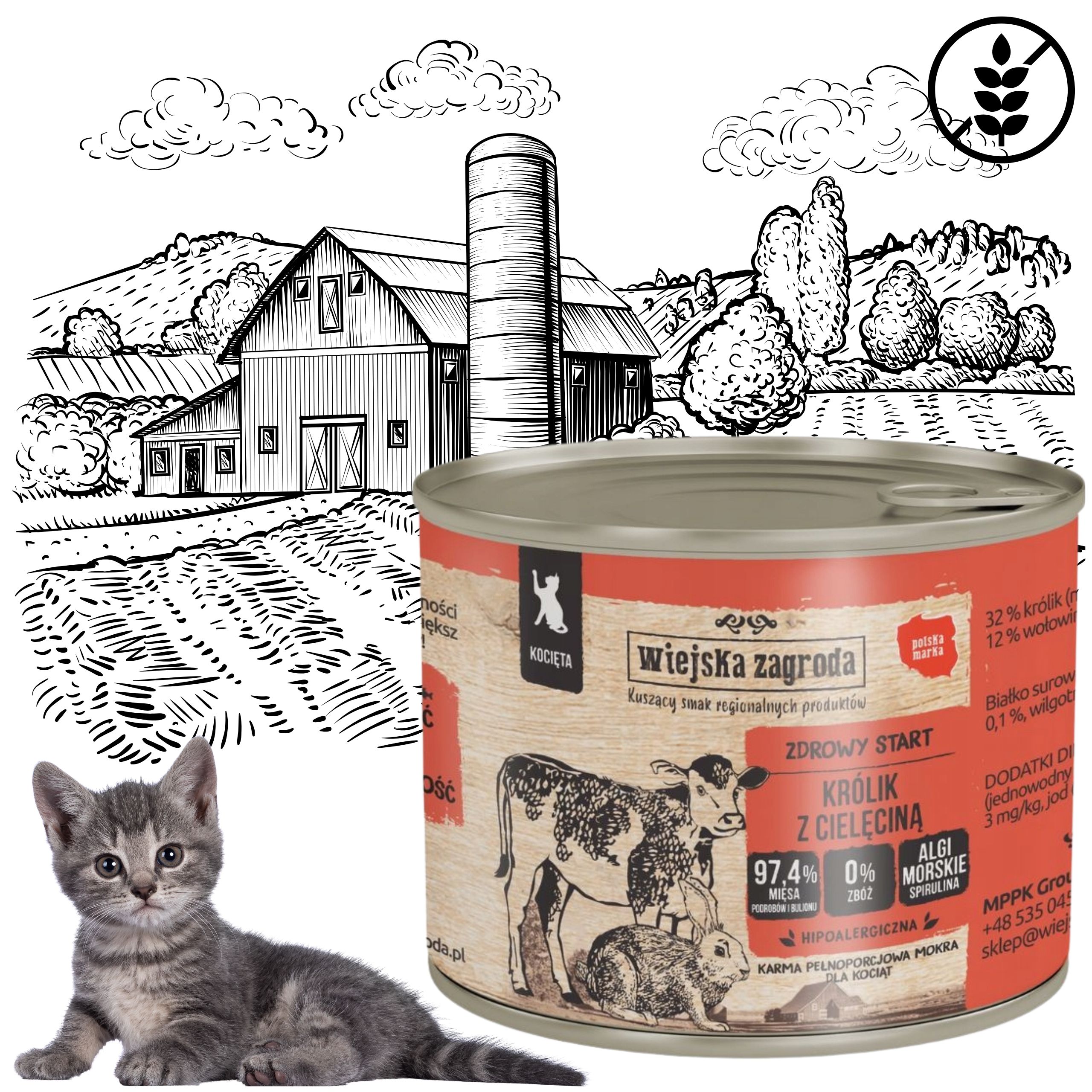 karma mokra dla kota królik cielęcina 200g wiejska zagroda kociak bez zbóż