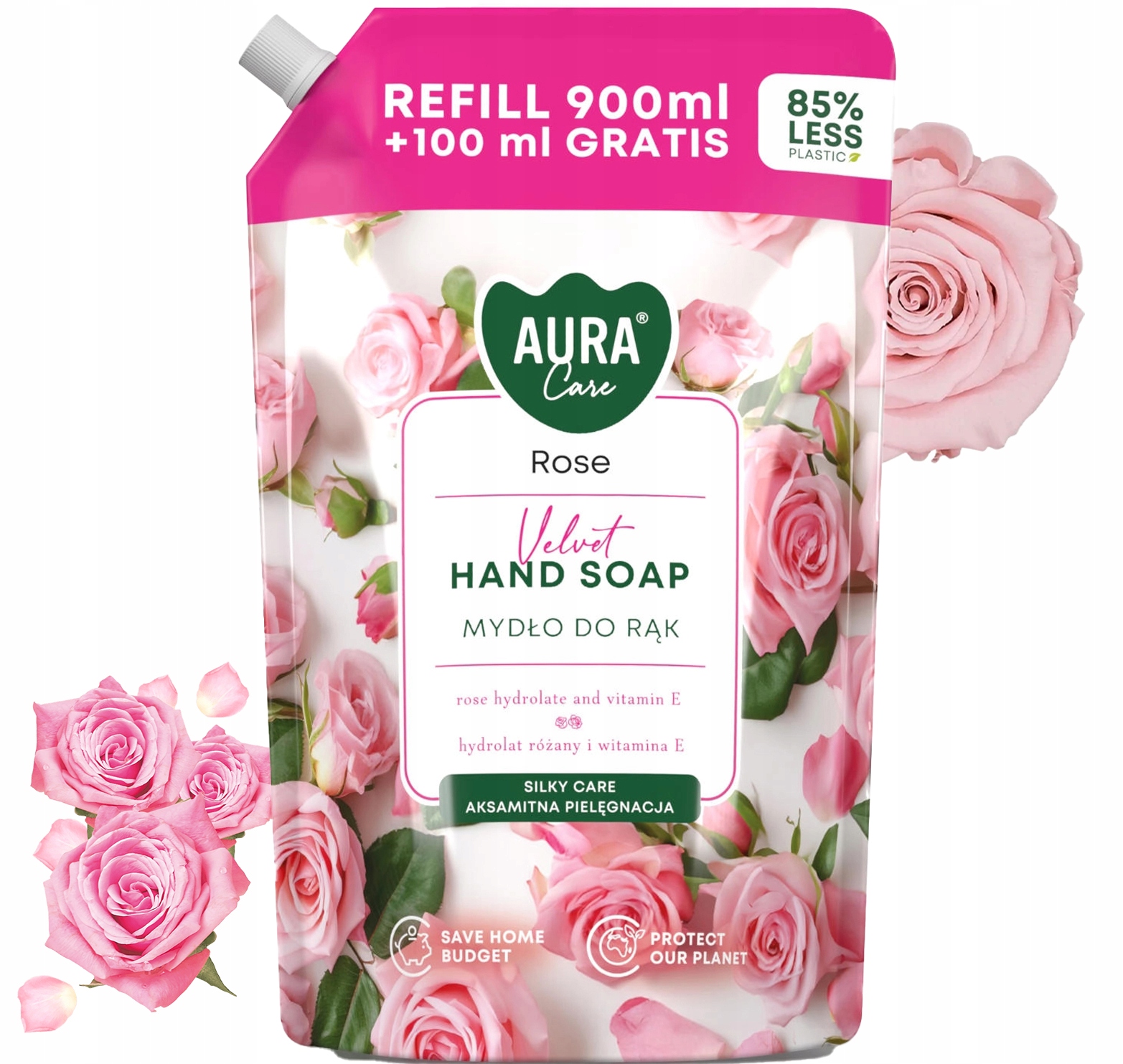 aura care mydło do rąk nawilżające róża 1000 ml uzupełniające ahs-002-001