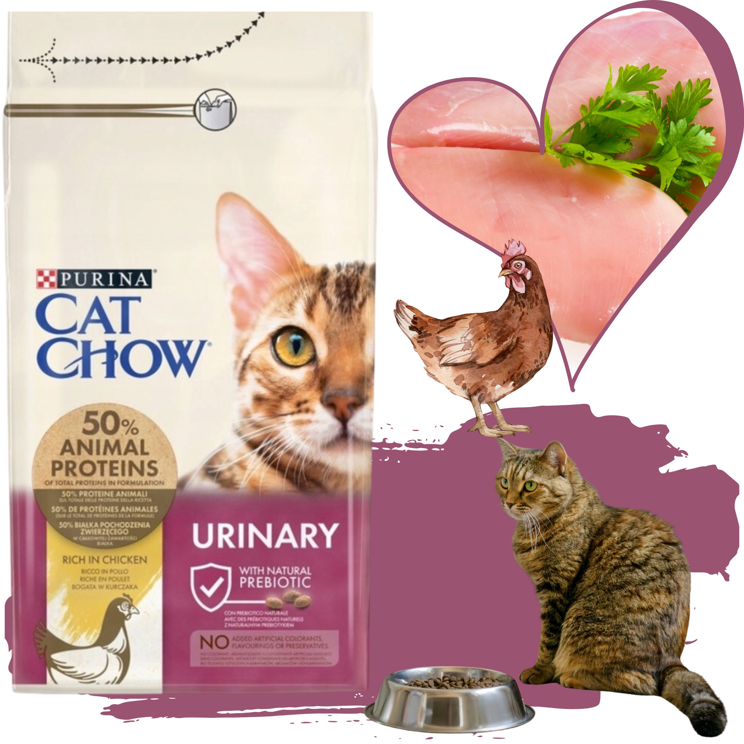 sucha karma dla kota cat chow kurczak z prebiotykiem 15 kg + 1.5 kg gratis