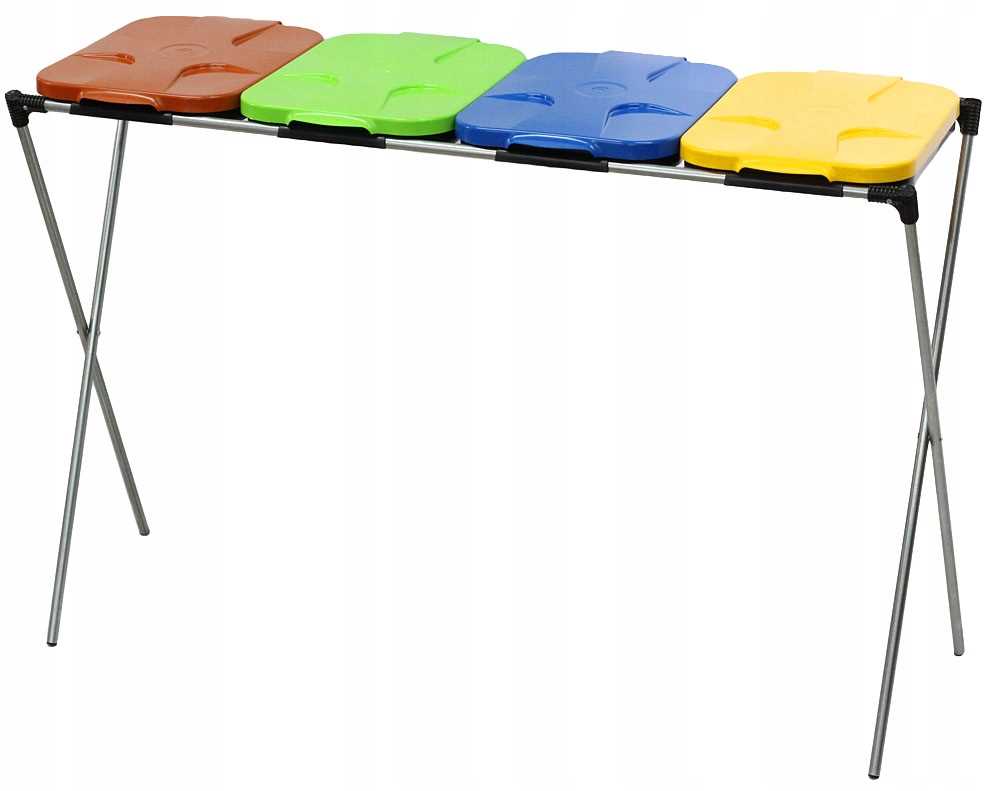 stojak do segregacji odpadów (4-stanowiskowy) niebieski, zielony, brązowy