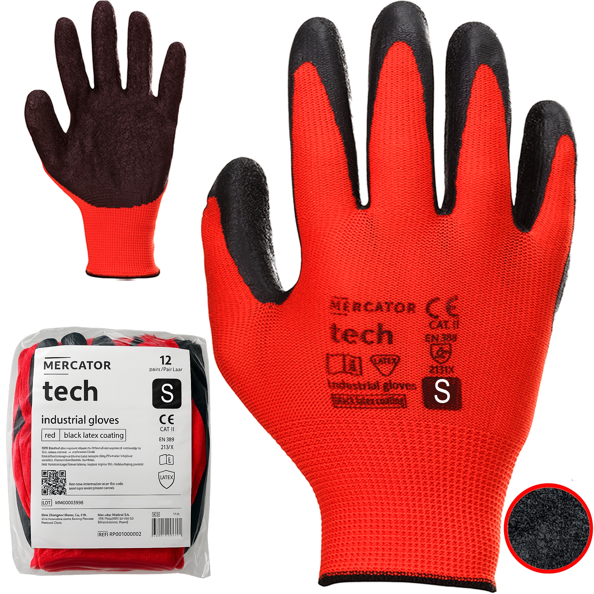 rękawice robocze mercator tech red+black latex - s - 12 par