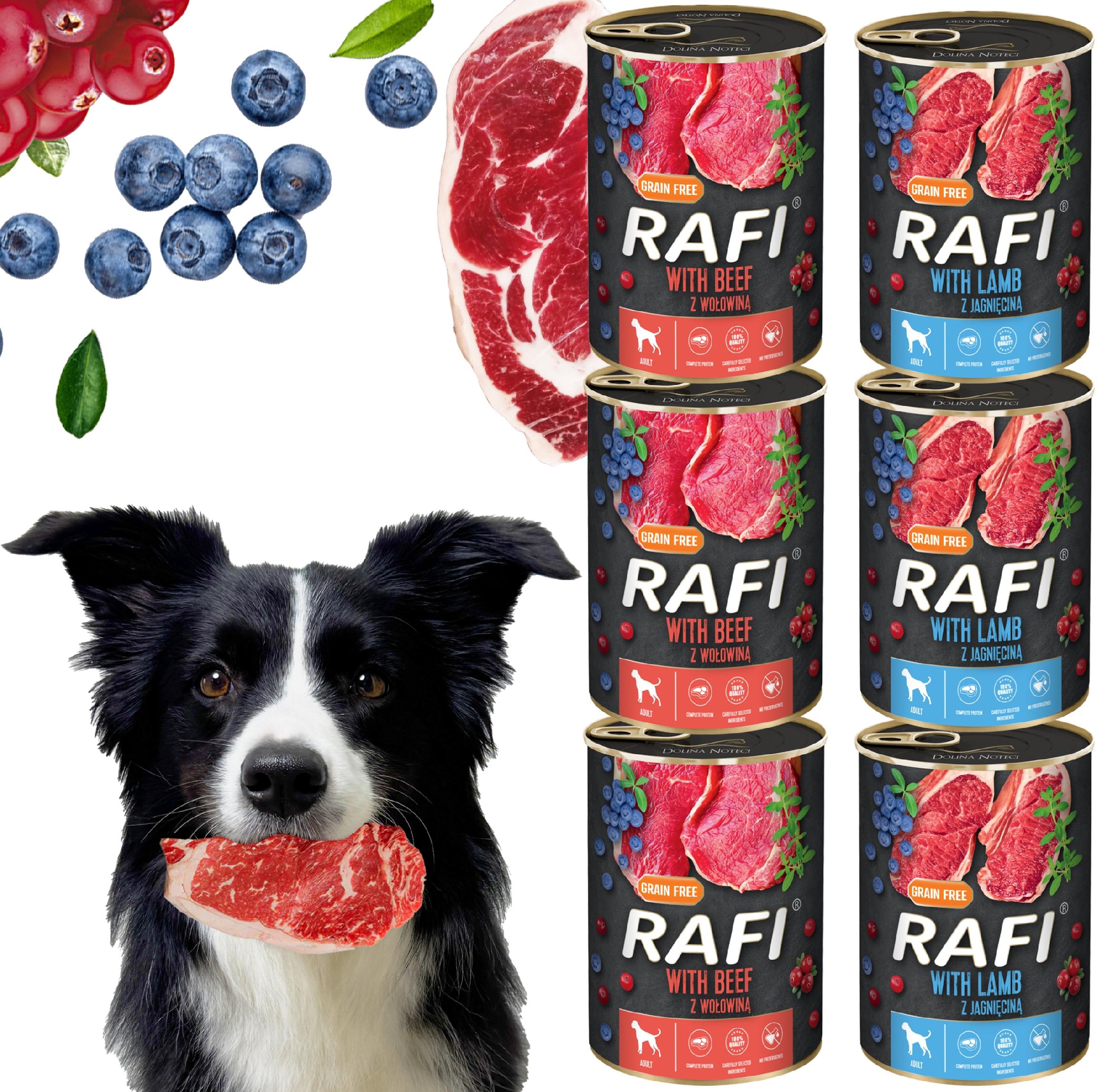 zestaw 6x400g karma mokra dla psów rafi mix smaków (jagnięcina, wołowina)