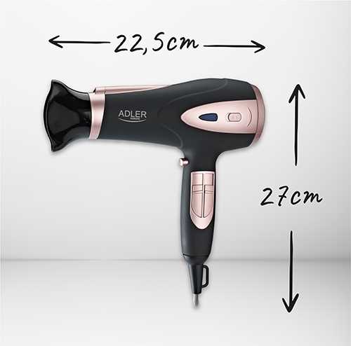 suszarka do włosów czarna 2200w ion + dyfuzor adler ad 2248b