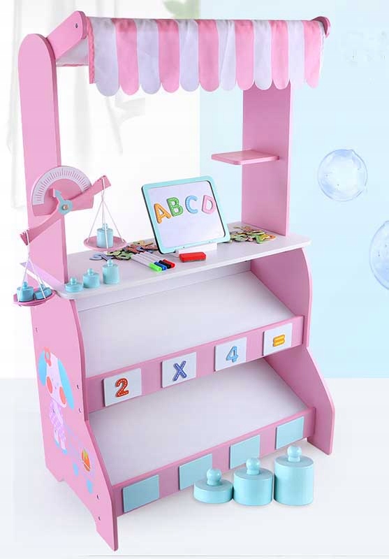 drewniany sklep różowy