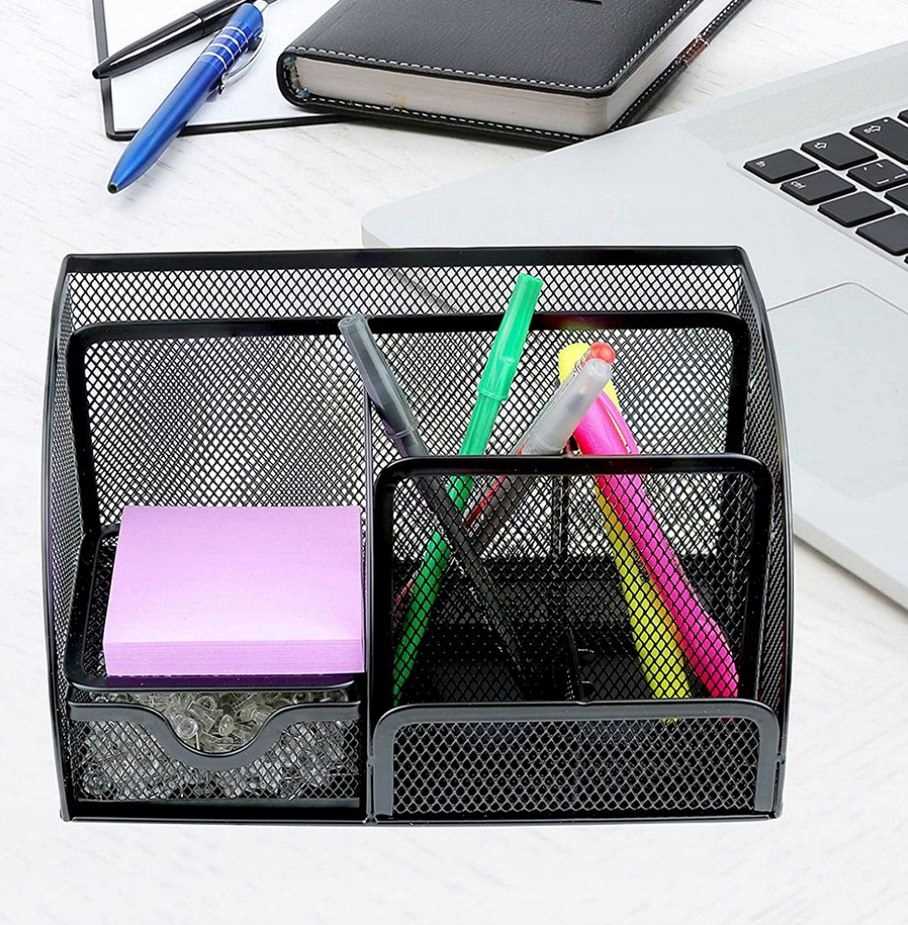 przybornik na biurko - 6 komór - czarny