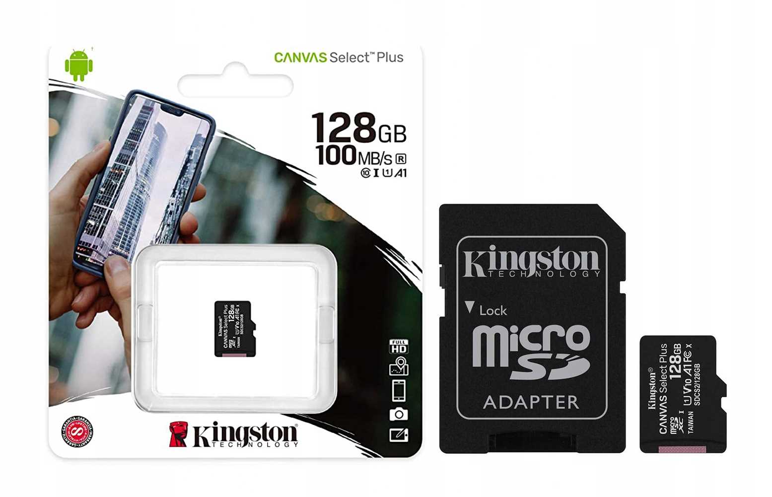 kingston karta pamięci microsd 128gb canvas select plus 100mb/s adapter