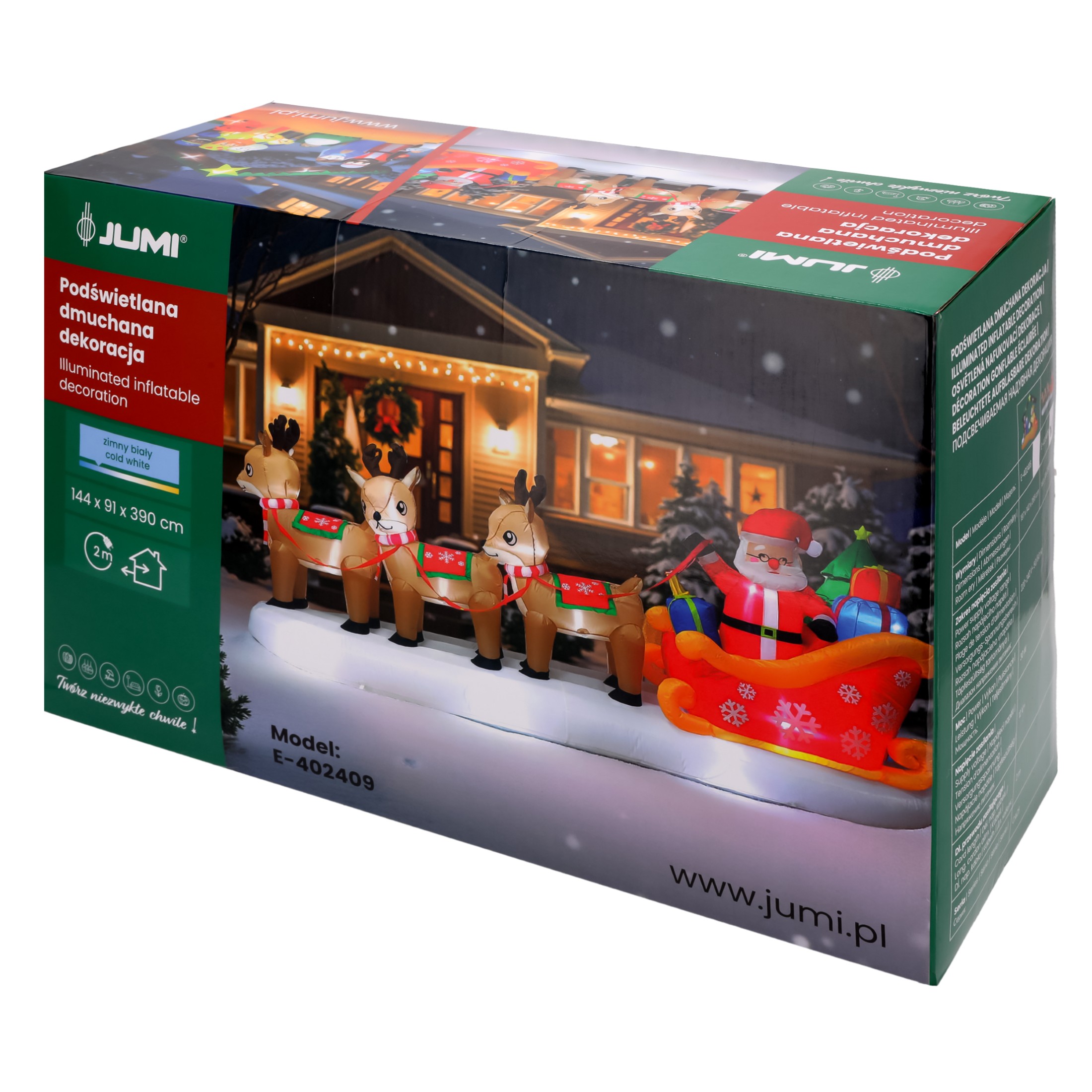 mikołaj nadmuchiwany dekoracja świąteczna sanie renifer dmuchaniec jumihome