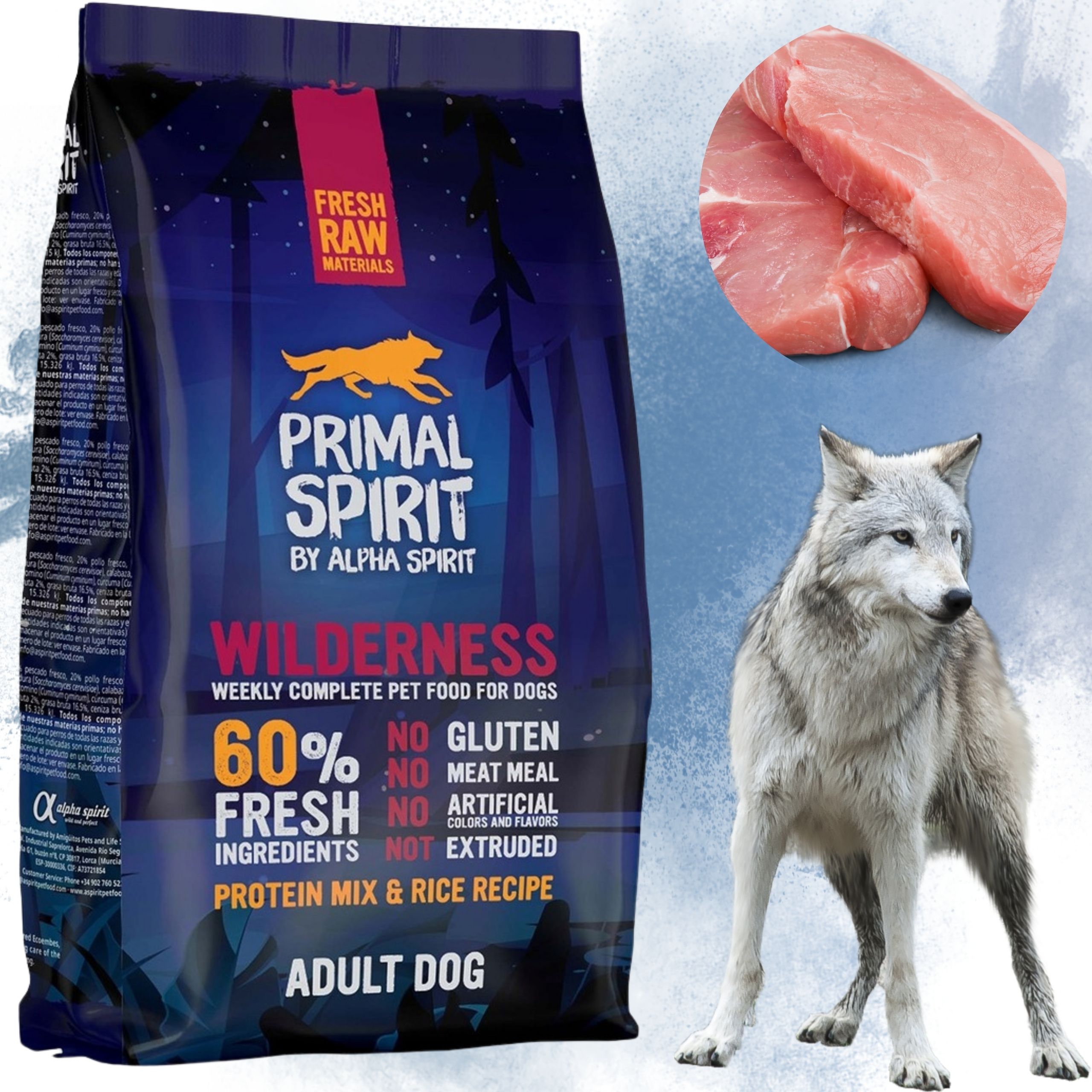 sucha karma dla psa primal spirit wilderness wieprzowina kurczak 1kg