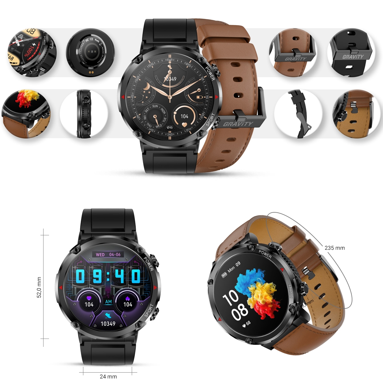 smartwatch gravity gt21-4 + czarny pasek silikonowy