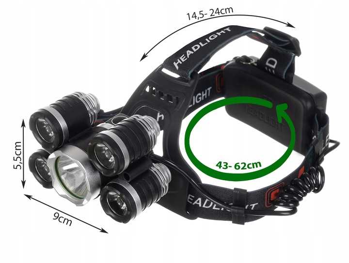 latarka czołowa 5 x led t6 cree