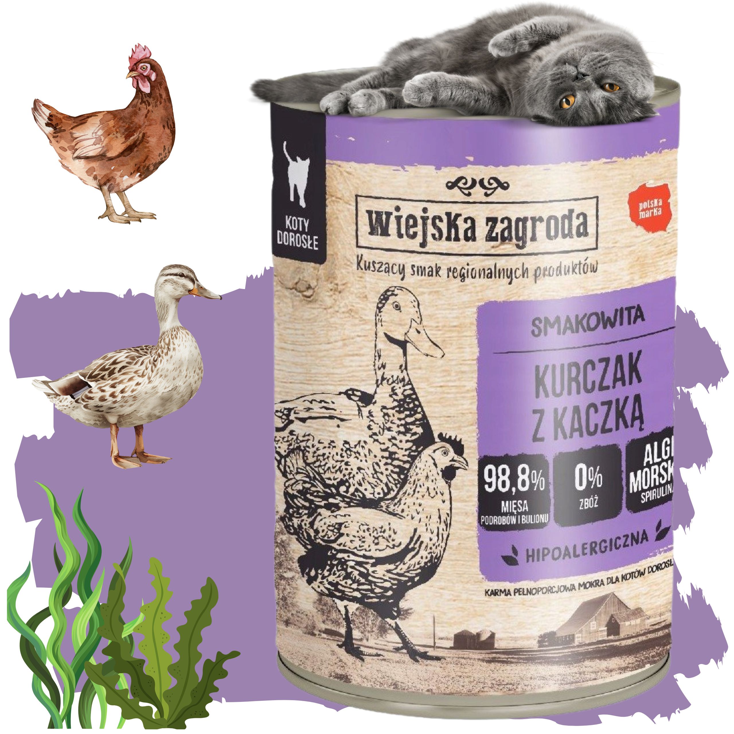 karma mokra dla kota kurczak kaczka 400g wiejska zagroda bez zbóż i glutenu