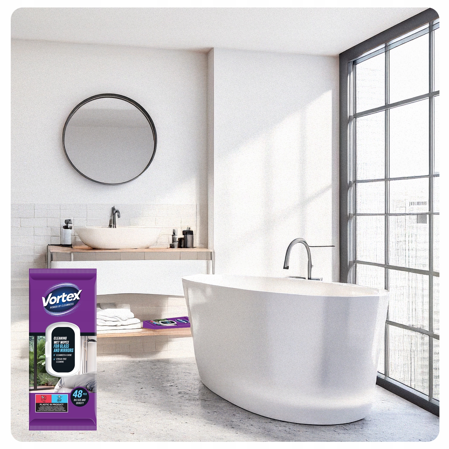 vortex chusteczki nawilżane do luster i szkła , flip top ,48 sztuk