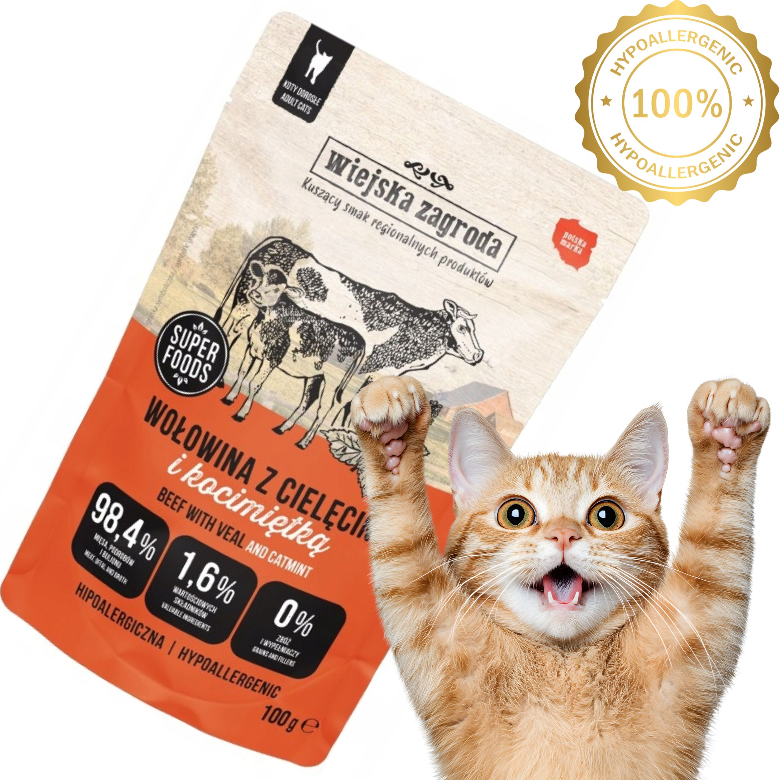 karma mokra dla kota wołowina z cielęciną i kocimiętka 100g wiejska zagroda