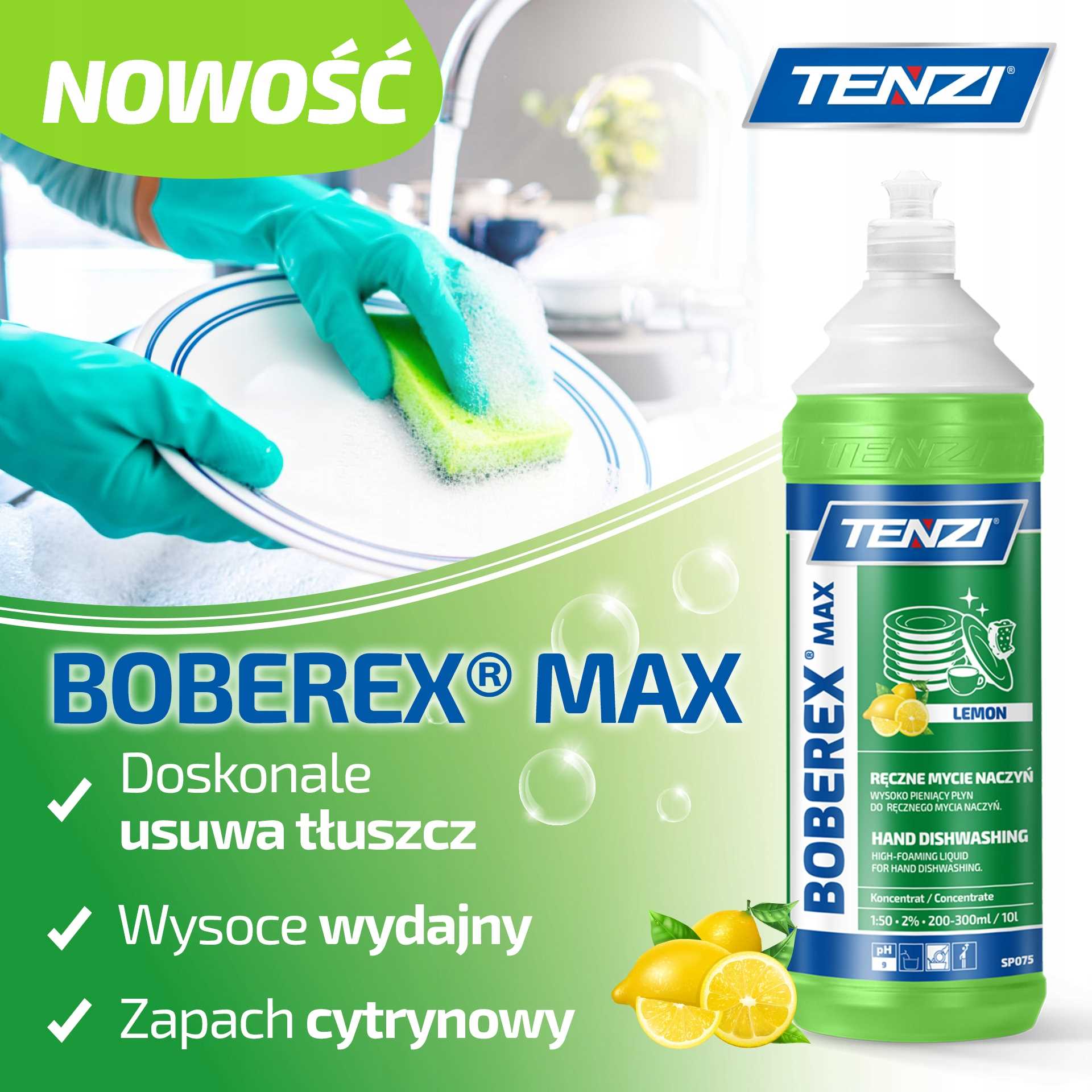 tenzi boberex max lemon 1l. płyn do mycia naczyń