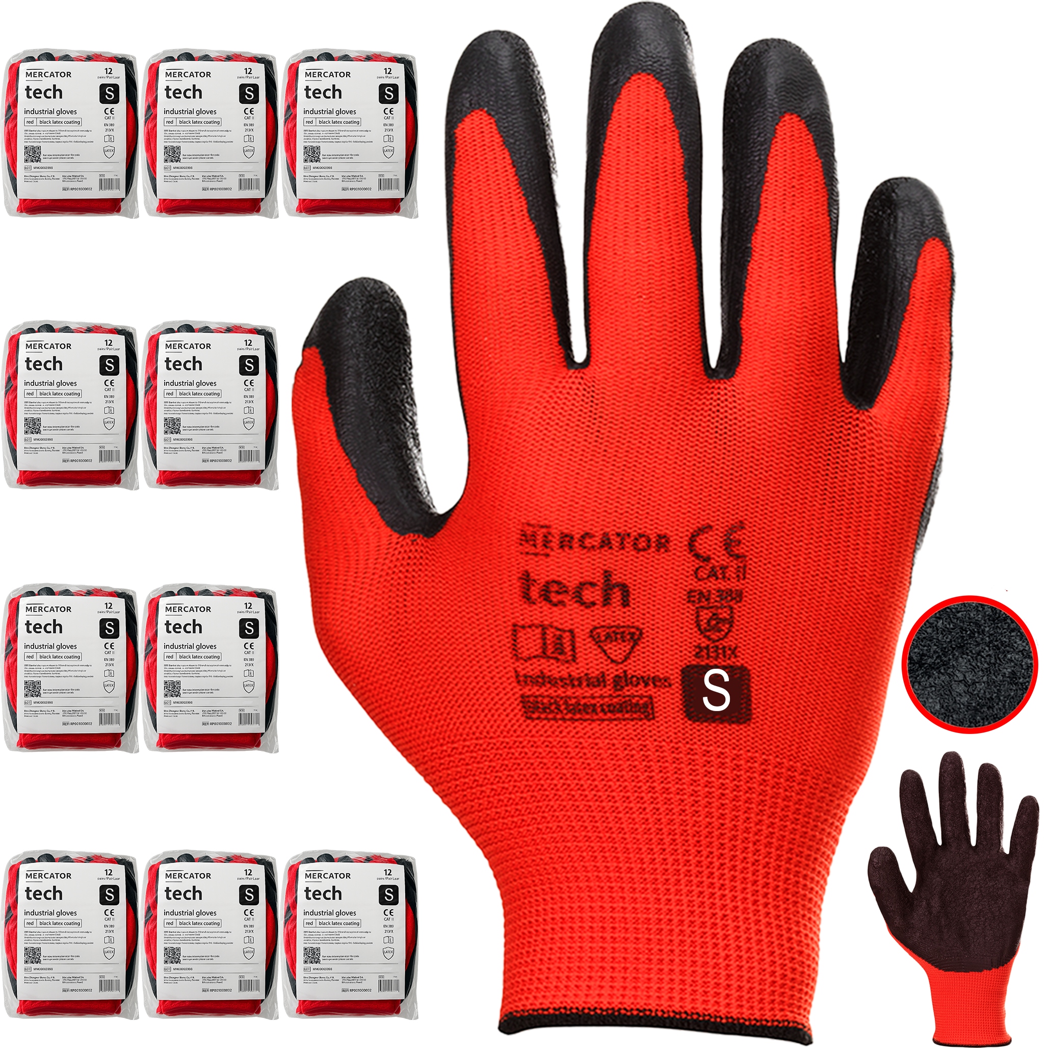 rękawice robocze mercator tech red+black latex - s - 120 par
