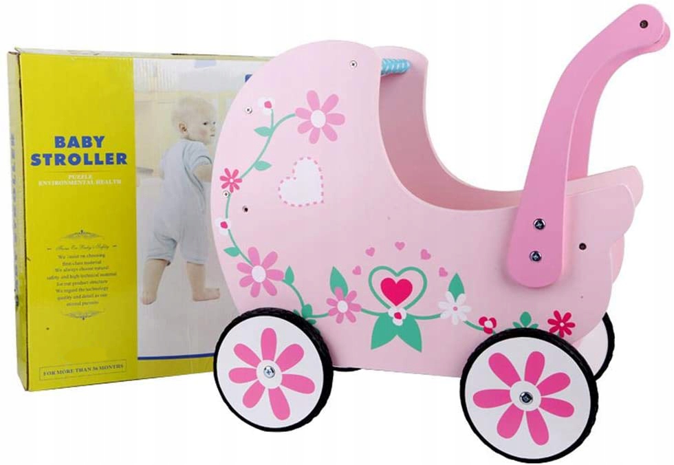 wózek drewniany różowy