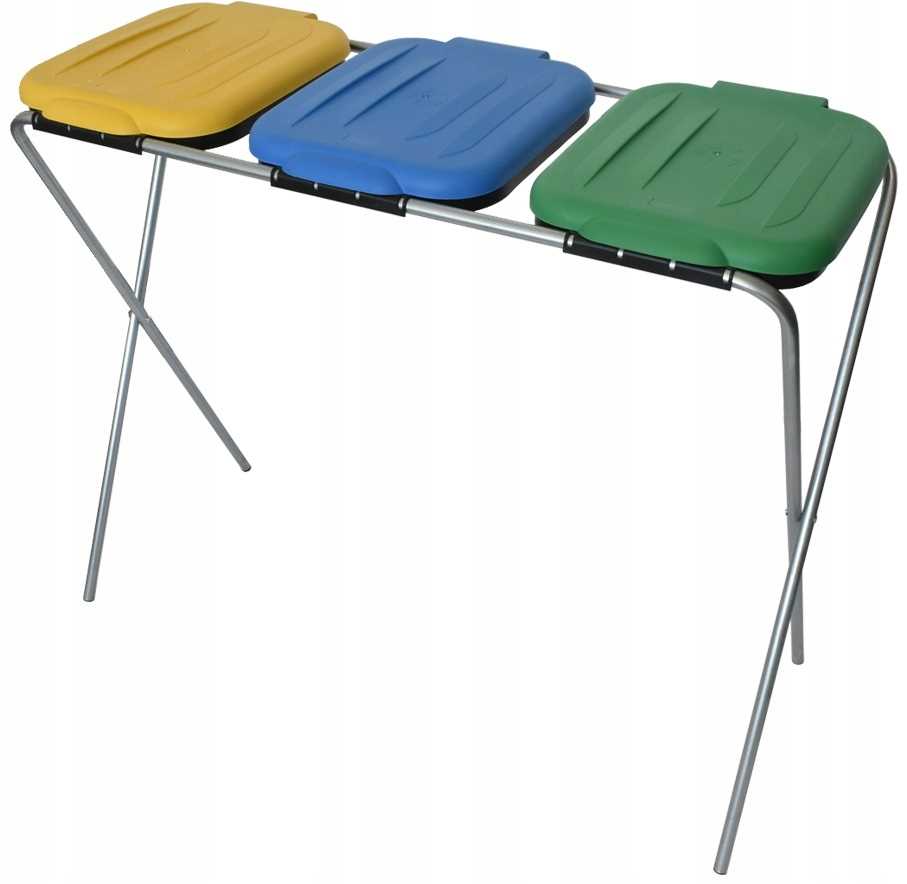 stojak do segregacji odpadów (3-stanowiskowy) żółty, zielony, niebieski