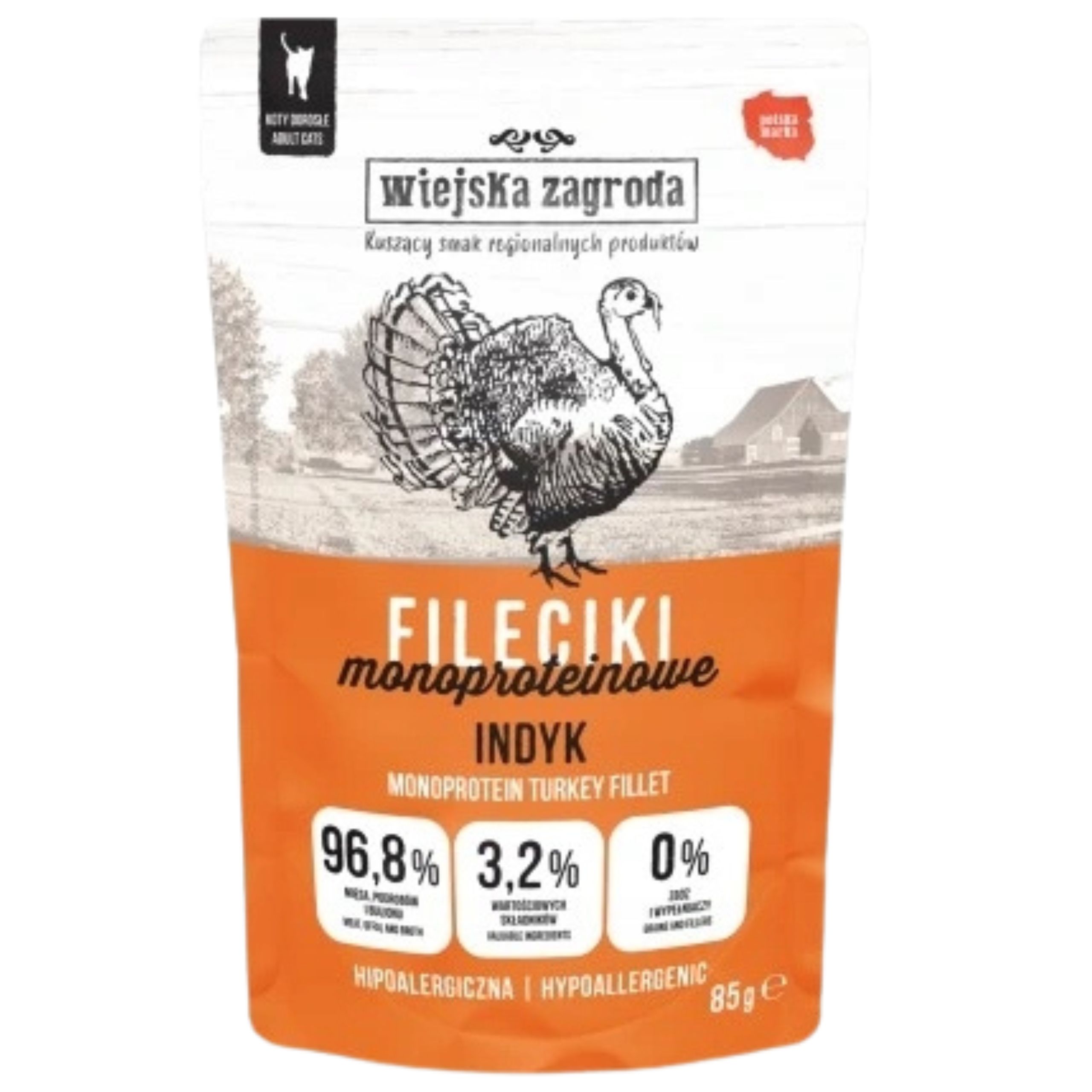 karma mokra dla kota fileciki monoproteinowe indyk 85g wiejska zagroda