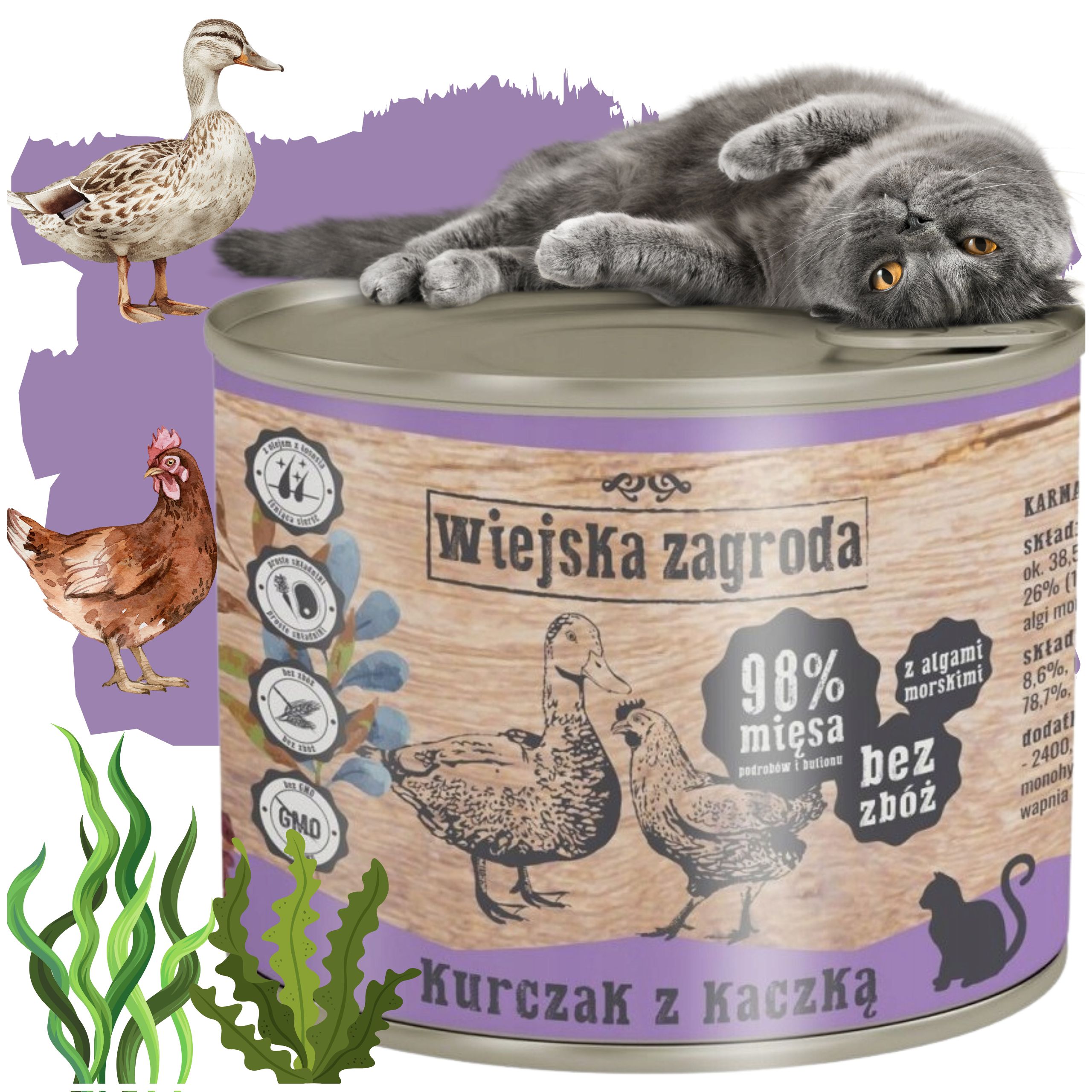 karma mokra dla kota kurczak kaczka 200g wiejska zagroda bez zbóż i glutenu