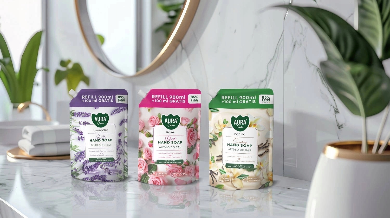 aura care mydło do rąk nawilżające róża 1000 ml uzupełniające ahs-002-001
