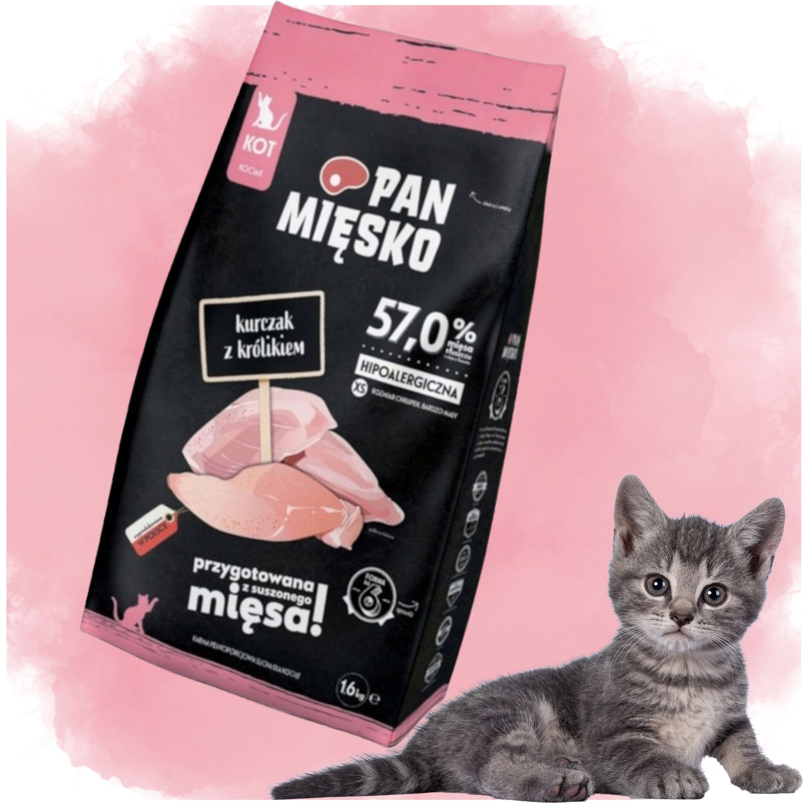 sucha karma dla kota kurczak królik pan mięsko na alergię kotek xs 1,6kg