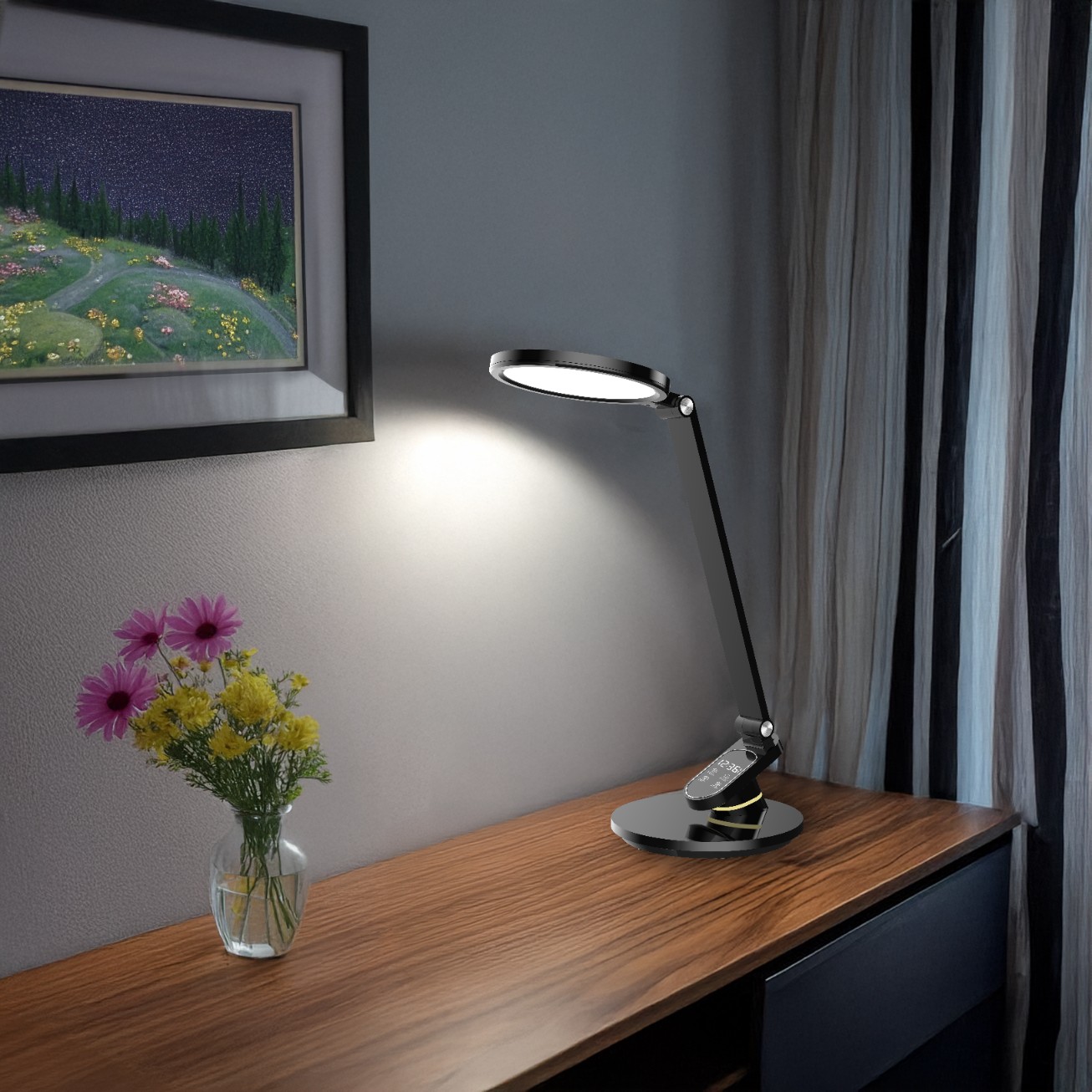 lampka biurkowa szkolna na biurko stołowa led trzy barwy do pracy z zegarem