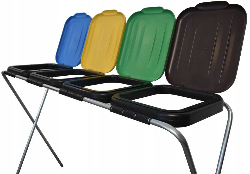 stojak do segregacji odpadów (4-stanowiskowy) niebieski, zielony, brązowy