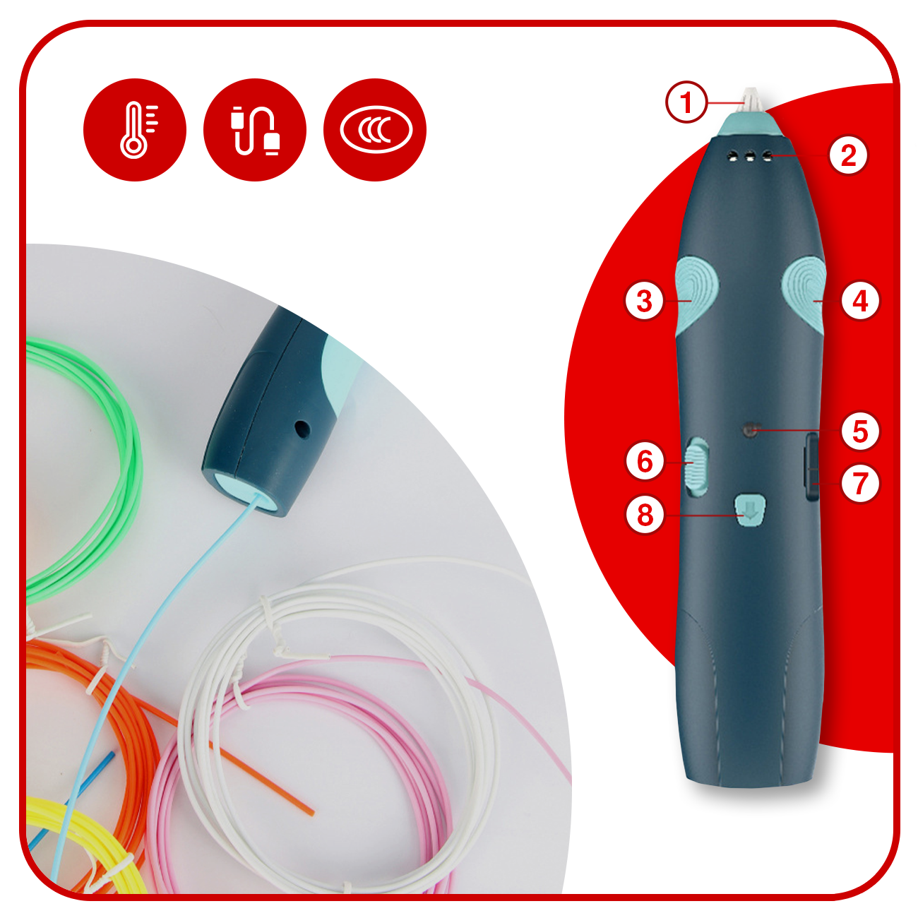 długopis drukarka 3d pen bezpieczny zestaw + wzory niebieski