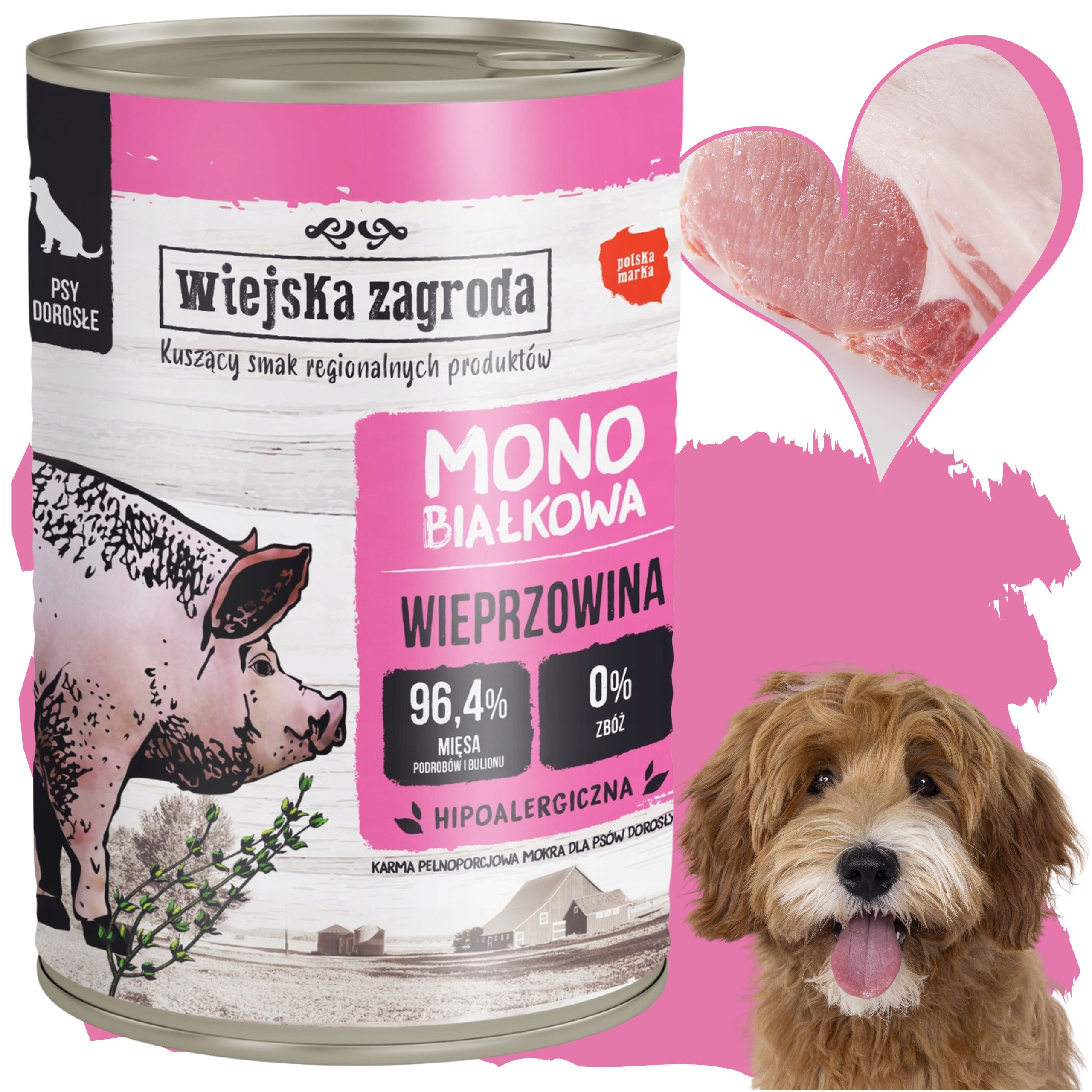 mokra karma dla psa wieprzowina 400g monobiałkowa wiejska zagroda bez zbóż