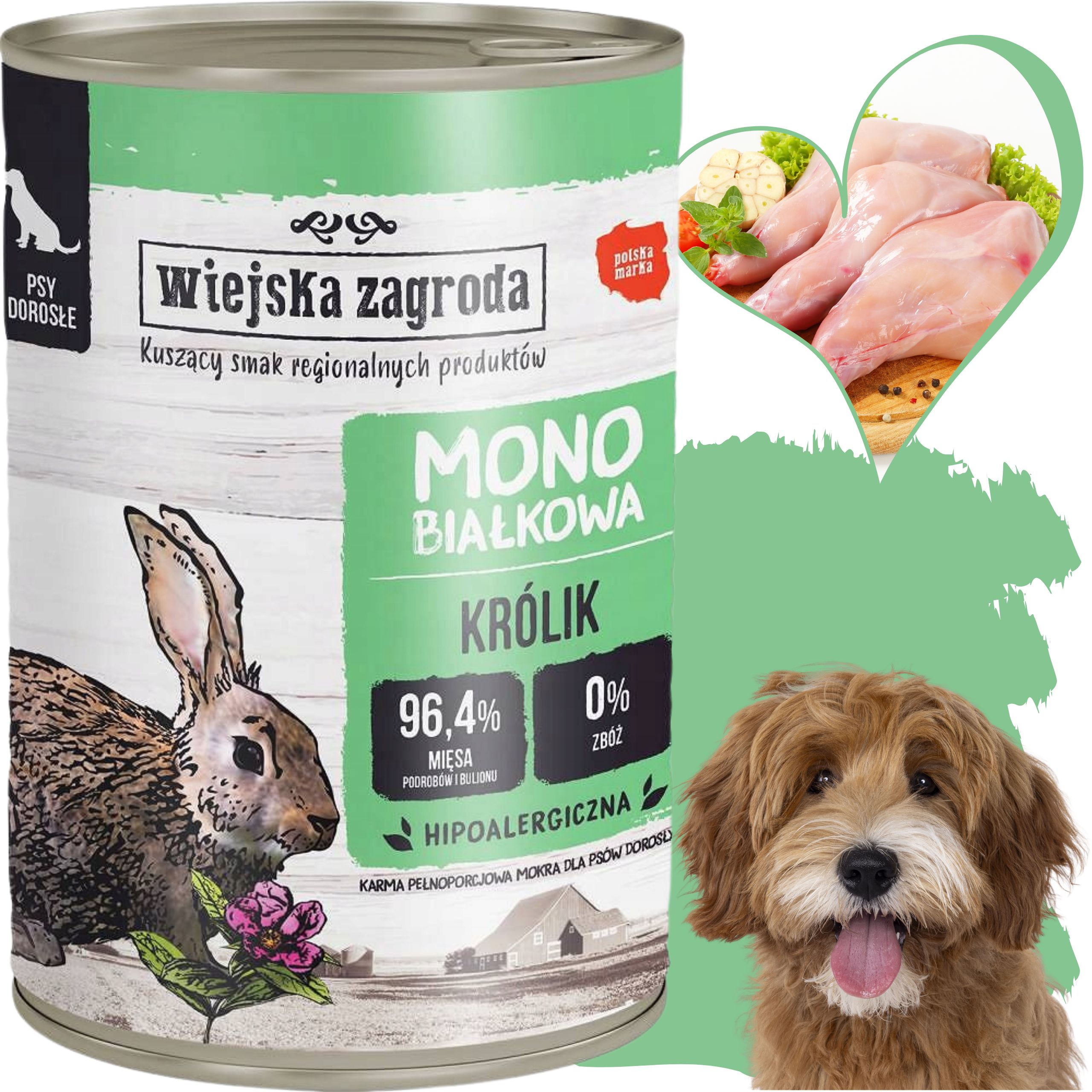 mokra karma dla psa królik 400g monobiałkowa wiejska zagroda hipoalergiczna