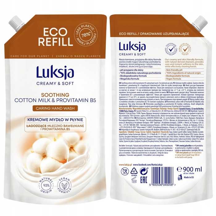 luksja kremowe mydło w płynie mleczko bawełniane i prowitamina b5 900 ml