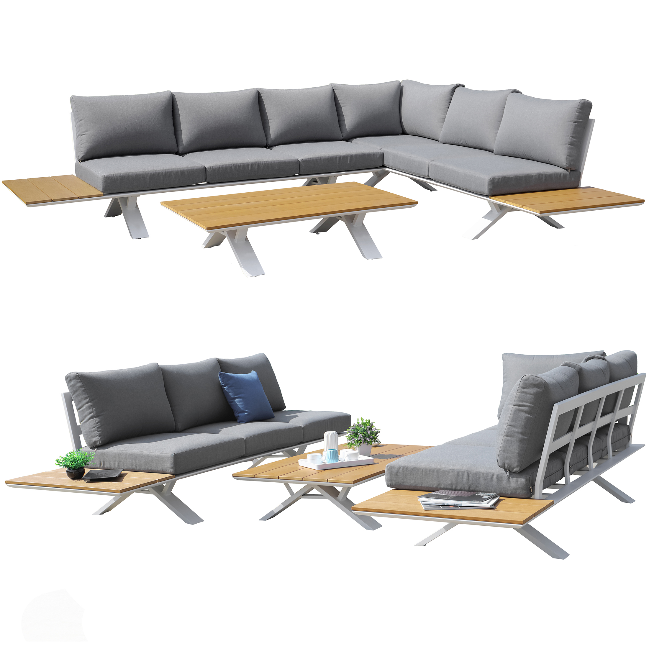 zestaw mebli ogrodowych narożnik sofa stolik komplet na ogród taras leżanka