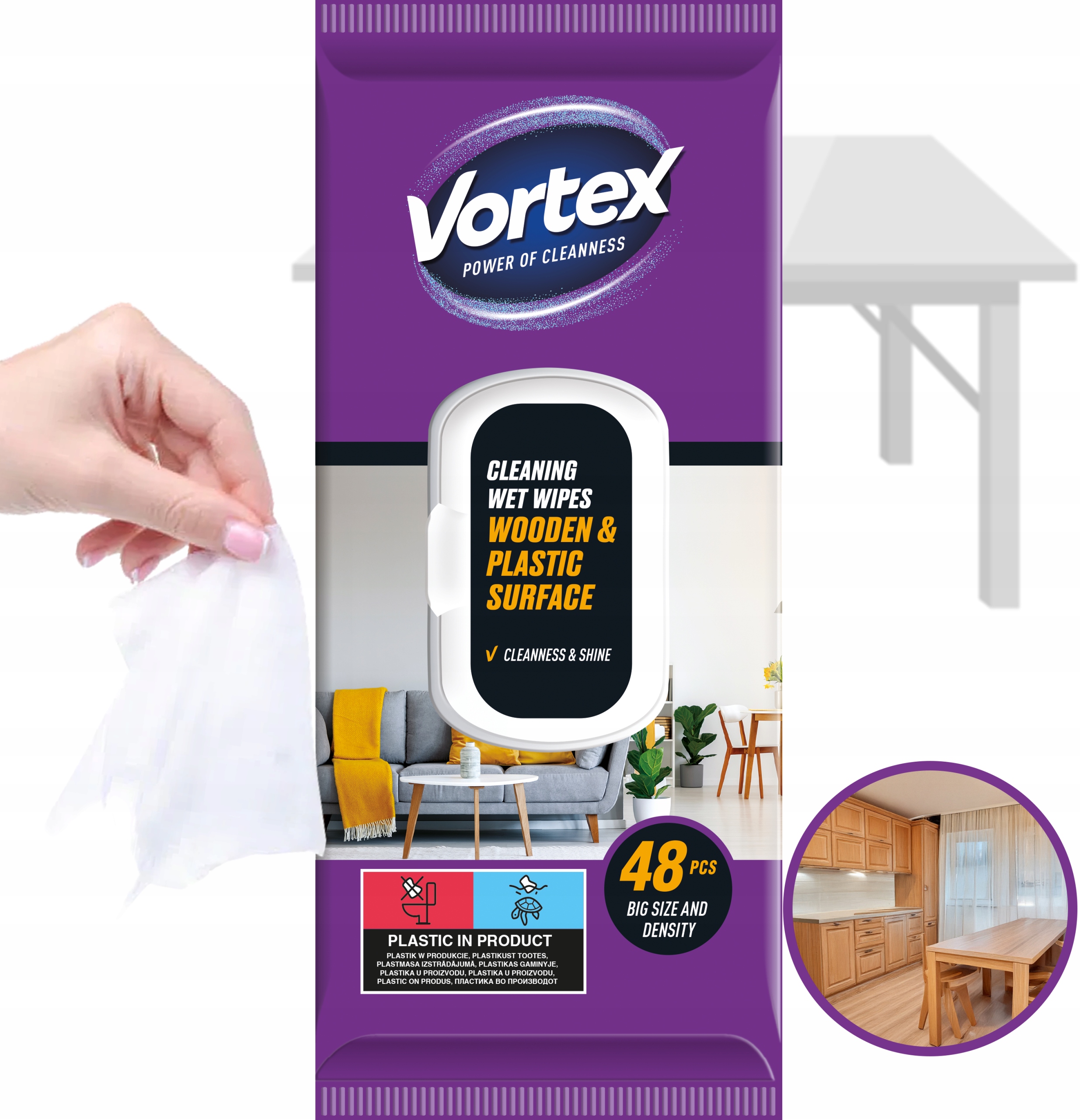 vortex chusteczki nawilżane do mebli, flip top, 48 sztuk