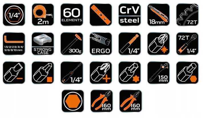 zestaw narzędzi 60 elementów